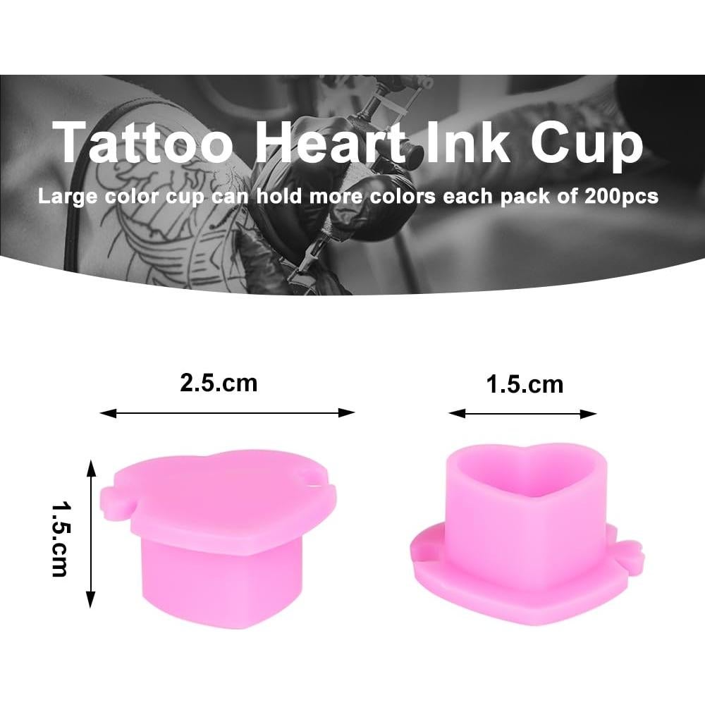 200 Tazas de Tinta para Tatuajes Corazón IFERO Rosa Desechables
