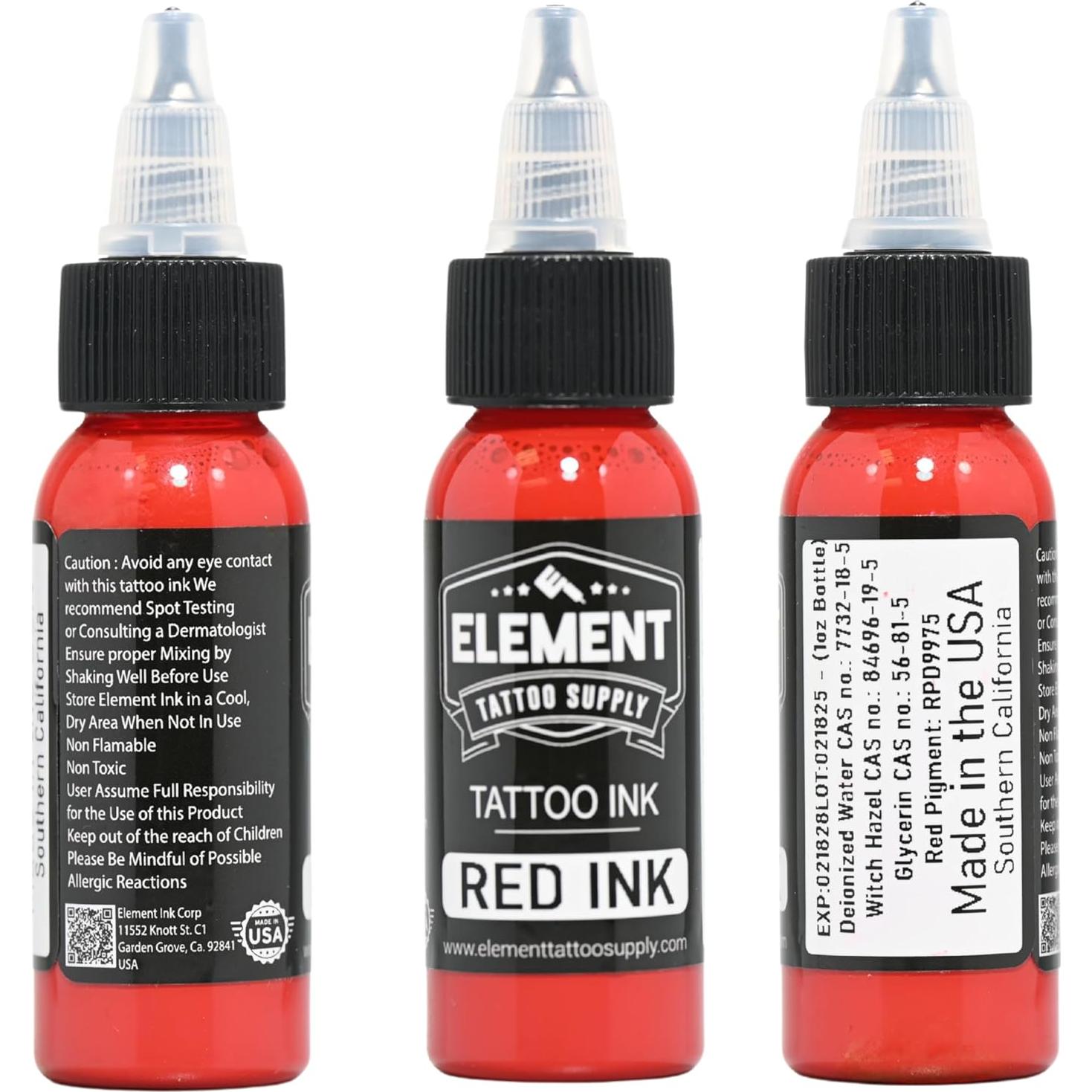 Tinta Roja para Tatuajes Element Tattoo Supply 29.57 ml Profesional