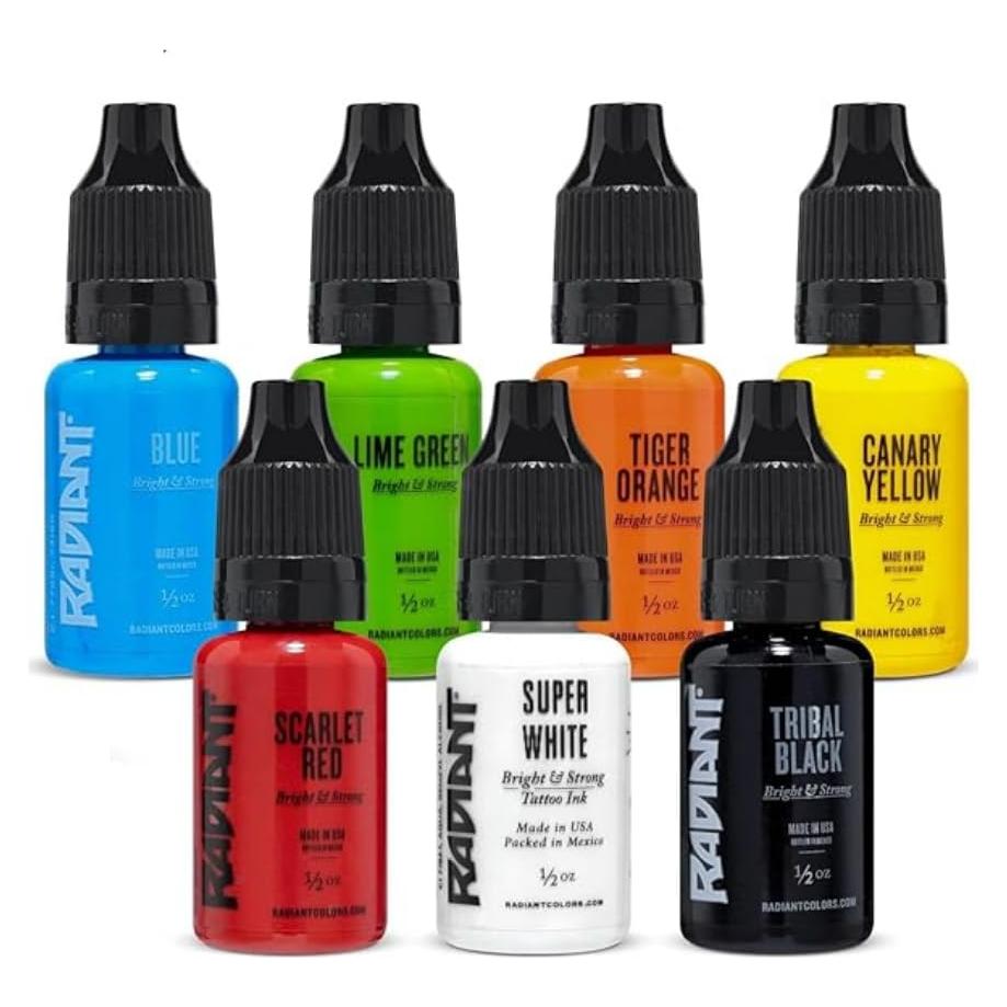 Set de Tinta de Tatuaje Colores Radiantes 7 Colores 15ml