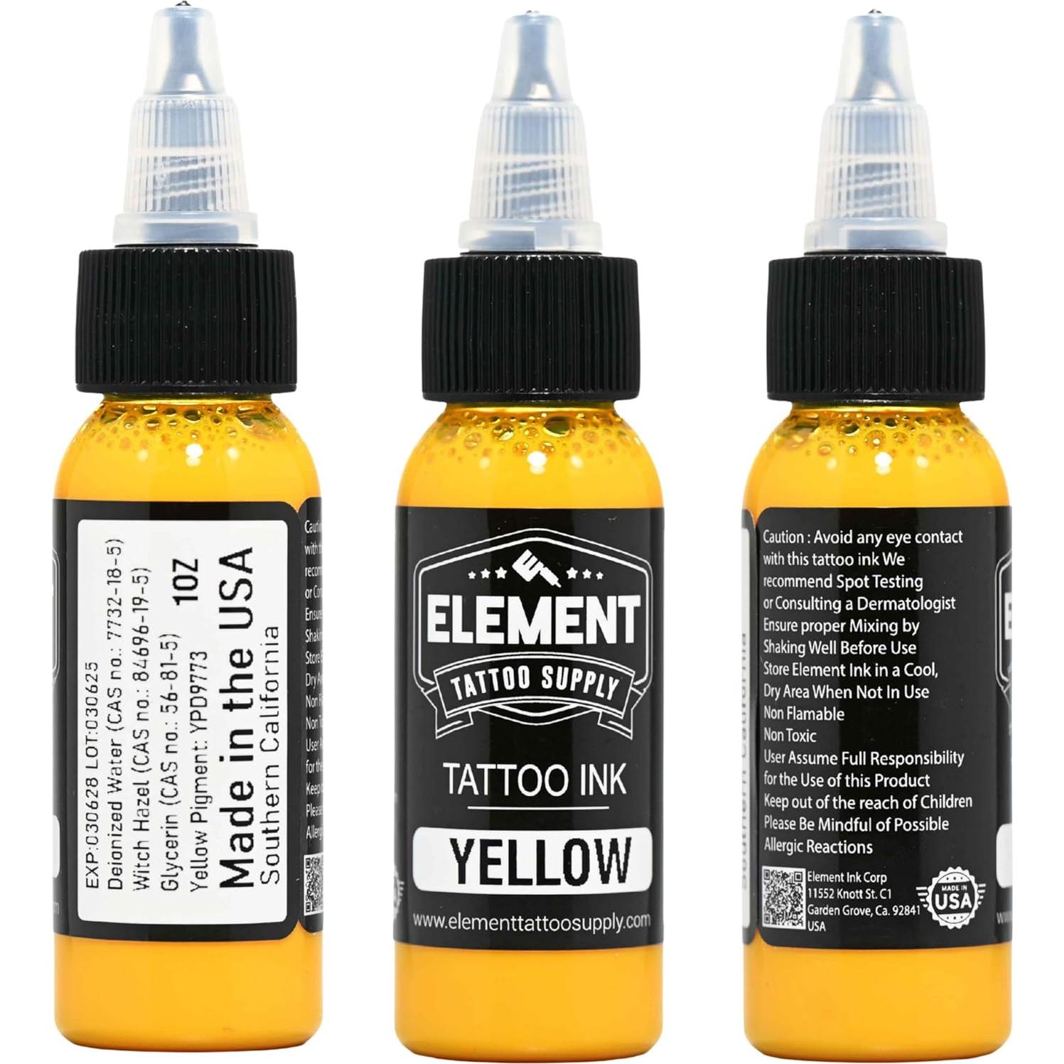 Tinta para Tatuajes Amarilla Element Tattoo 29.57ml Brillante