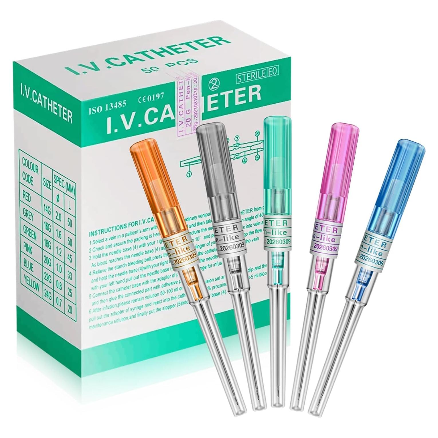 Kit de Agujas de Catéter Profesional 50PCS - 5 Tamaños 14G a 22G