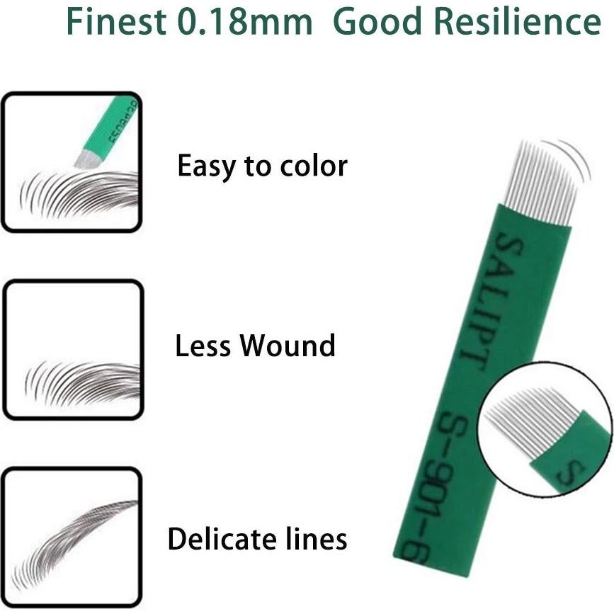 50 Agujas de Tatuaje S14 Inclinadas 14 Puntas 0.18 mm Desechables