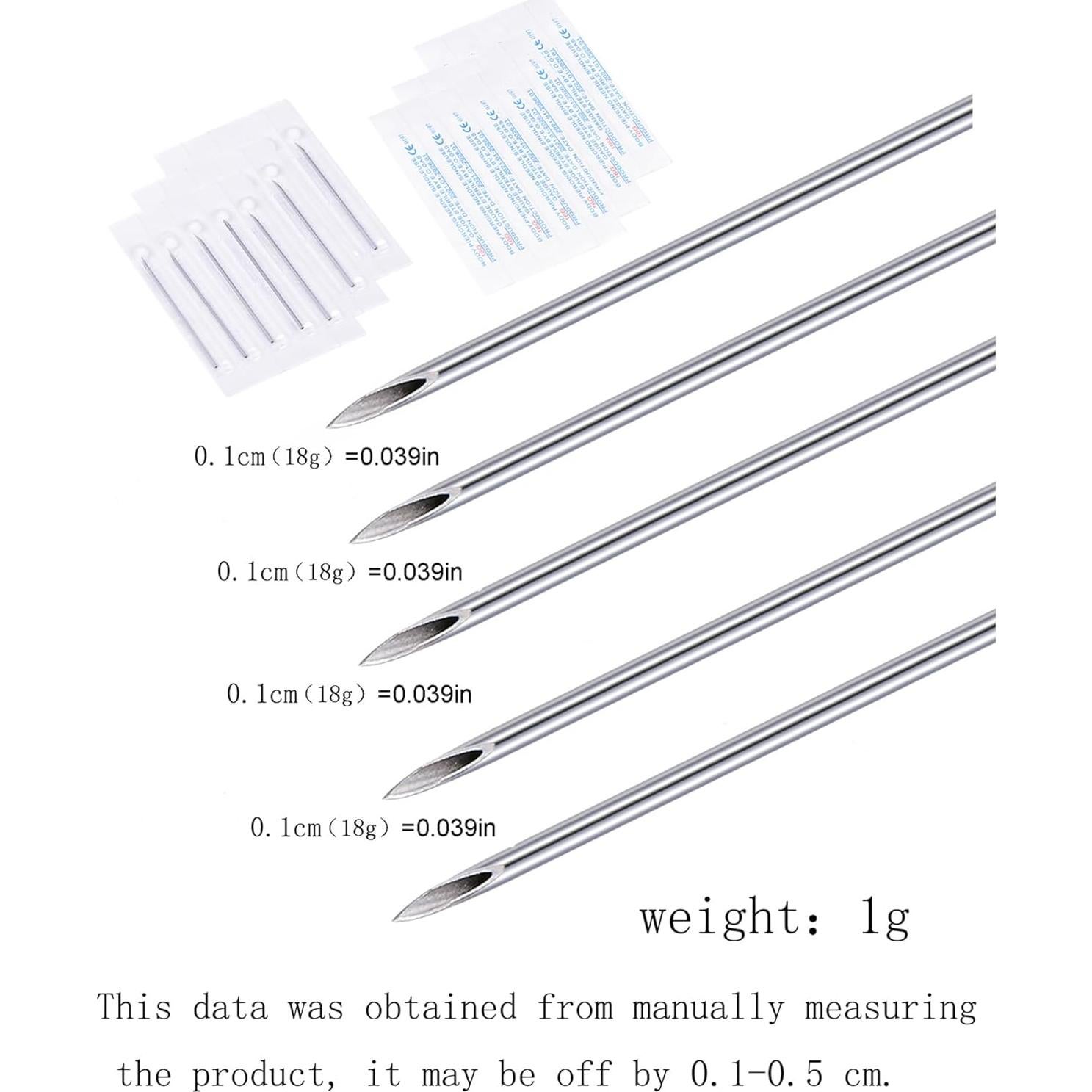 Kit de Agujas para Piercing QWALIT 18G, 16G, 14G, 12G - 5 Piezas