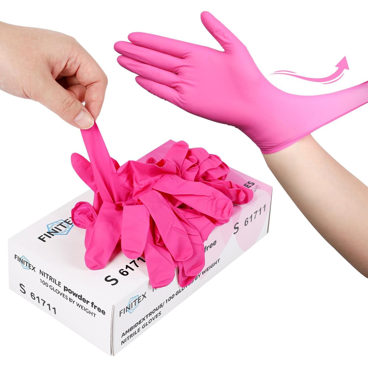 Guantes de Nitrilo Desechables FINITEX Rosa 100 Unidades 3.5mil