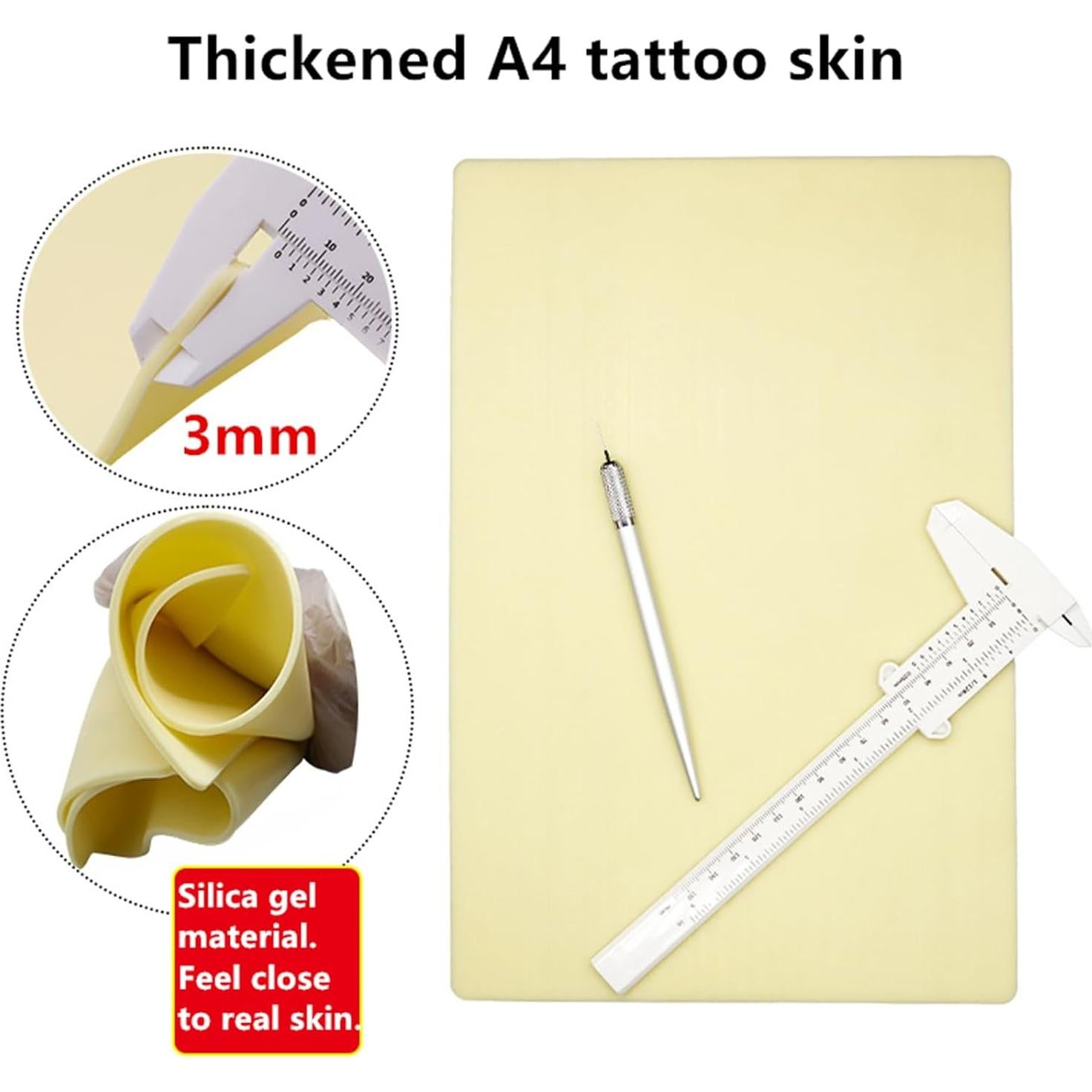 Piel de Práctica para Tatuaje 3 Pcs Silicona 30x20 cm