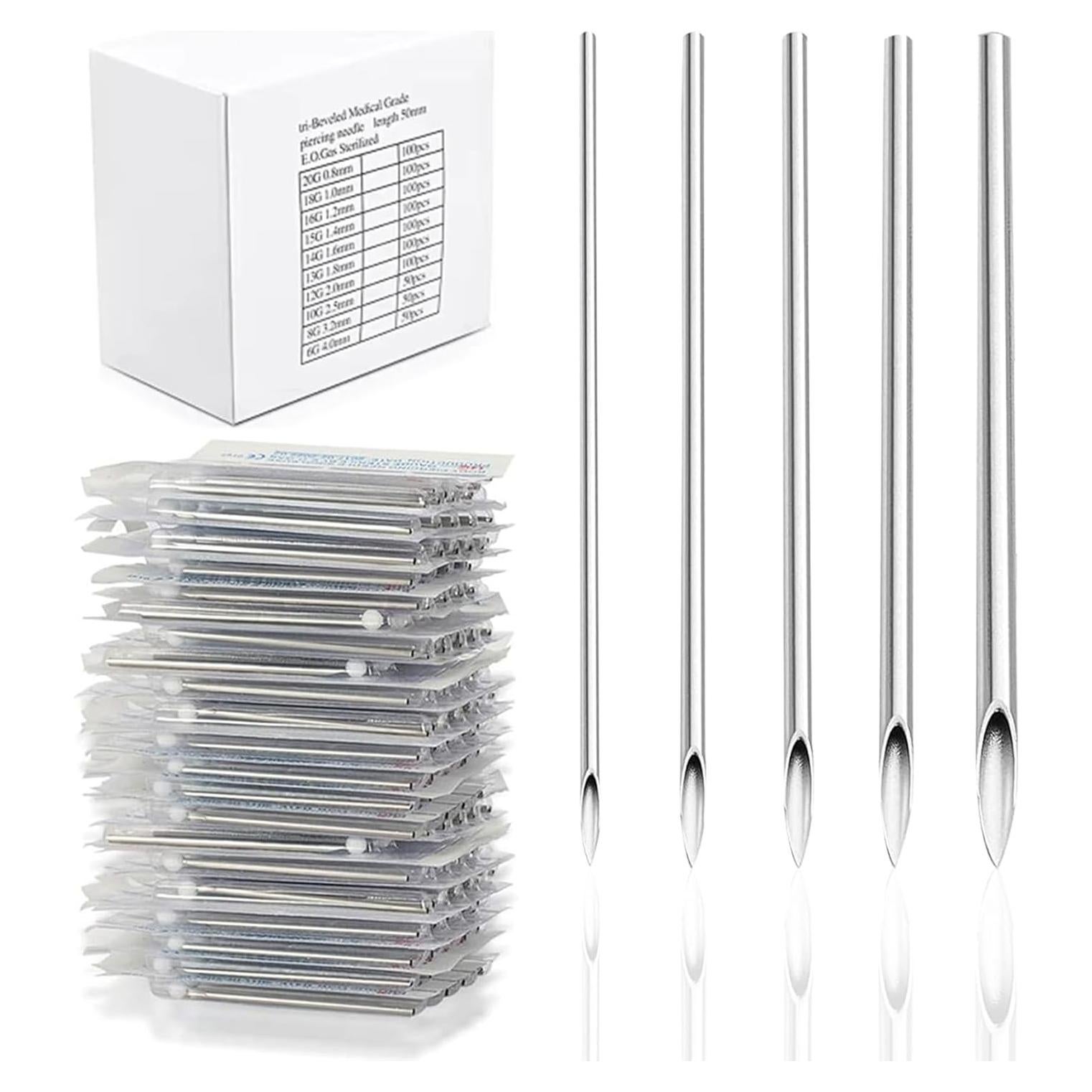 Kit de Agujas de Piercing 100 Pcs Yugui 12G 14G 16G 18G 20G