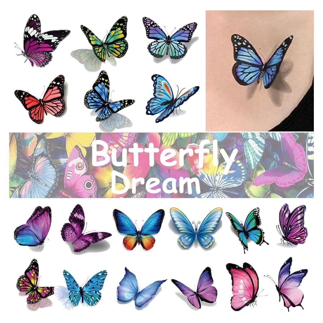 Tatuajes Temporales de Mariposa Ooopsi - 110 Pcs 3D Coloridos