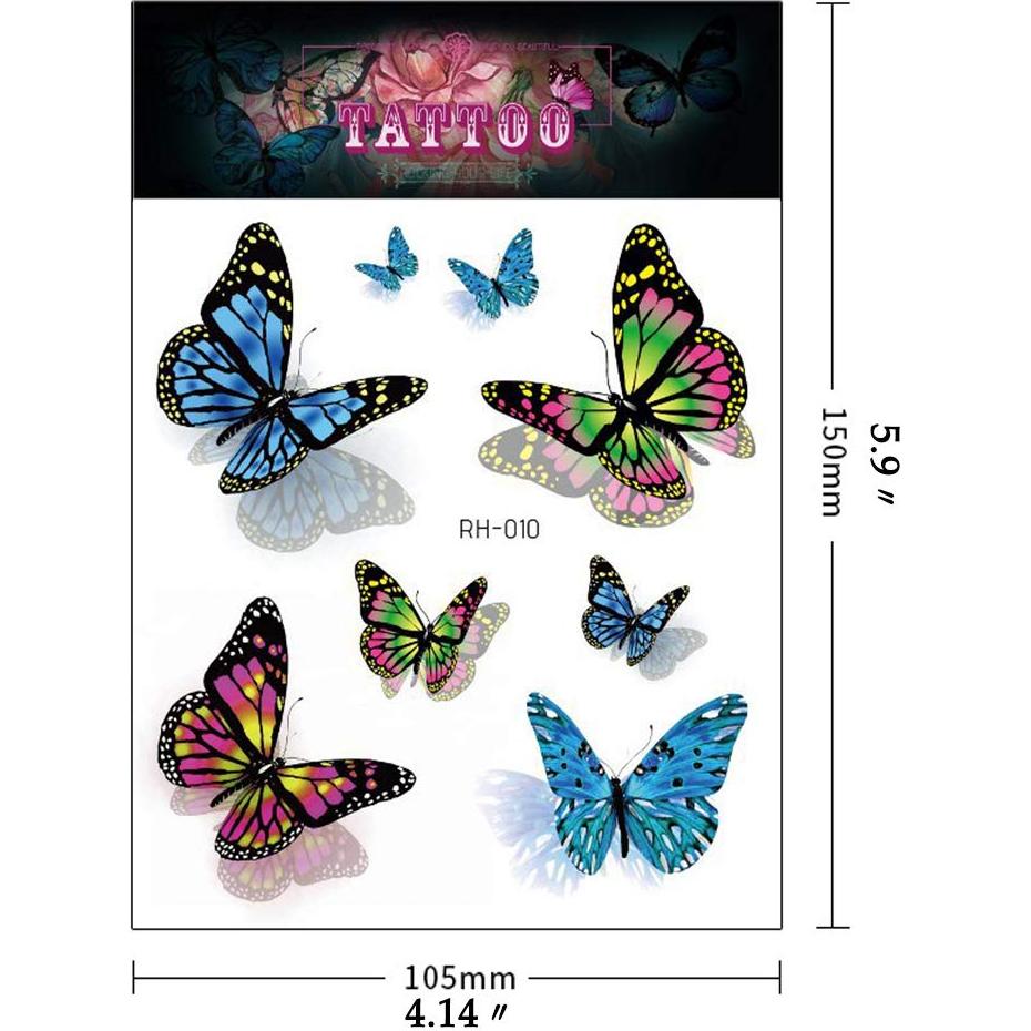 Tatuajes Temporales de Mariposa Ooopsi - 110 Pcs 3D Coloridos