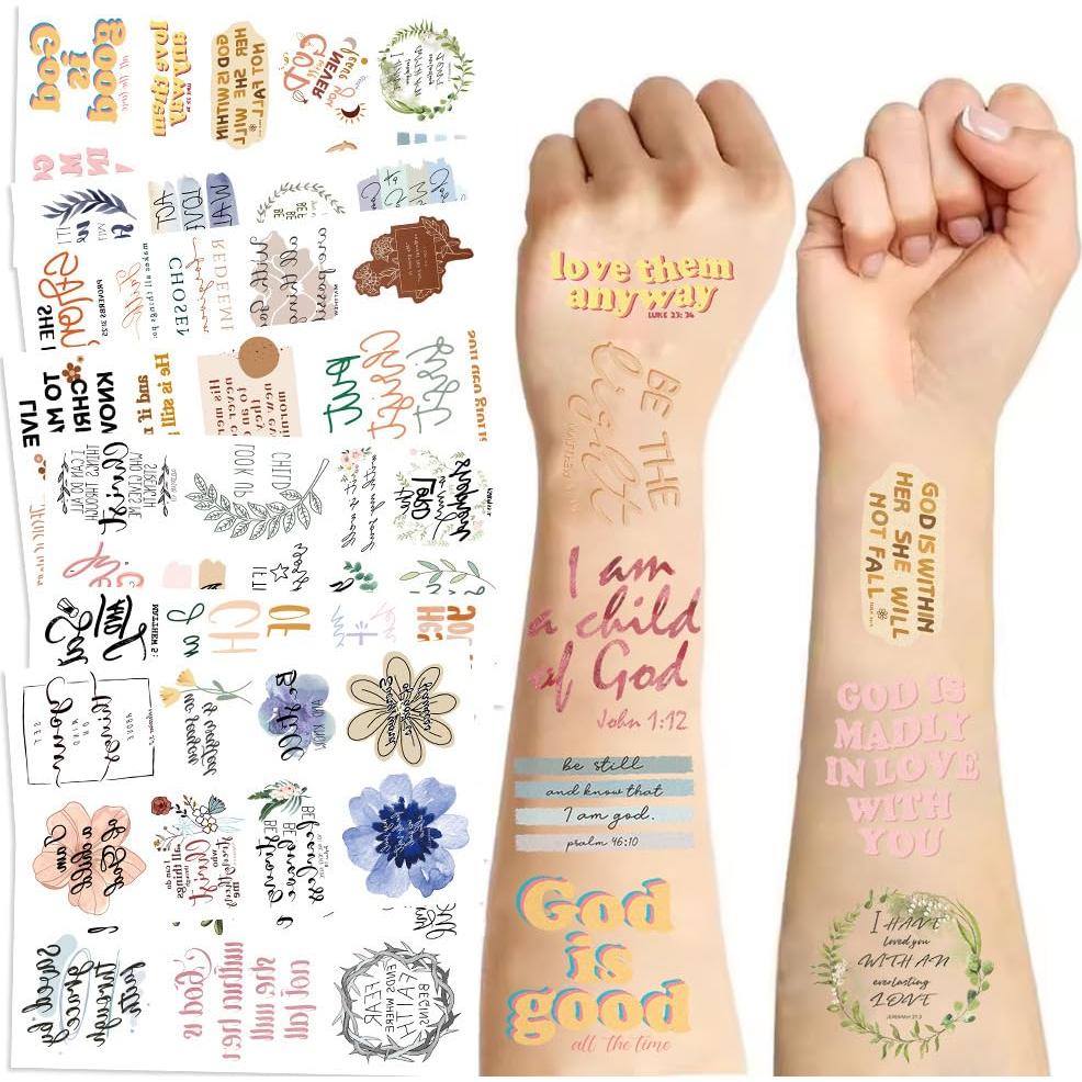 10 Hojas de Tatuajes Temporales Cristianos TOAYWANG