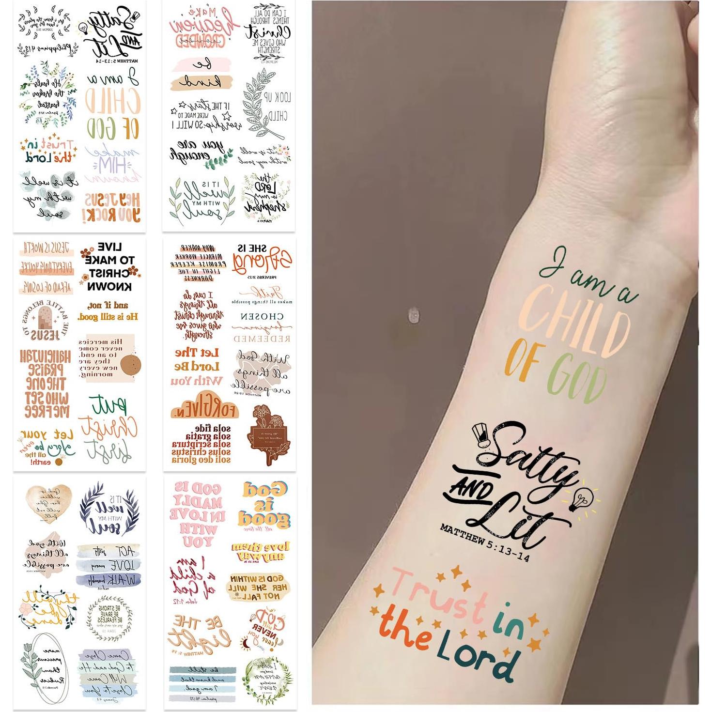 10 Hojas de Tatuajes Temporales Cristianos TOAYWANG