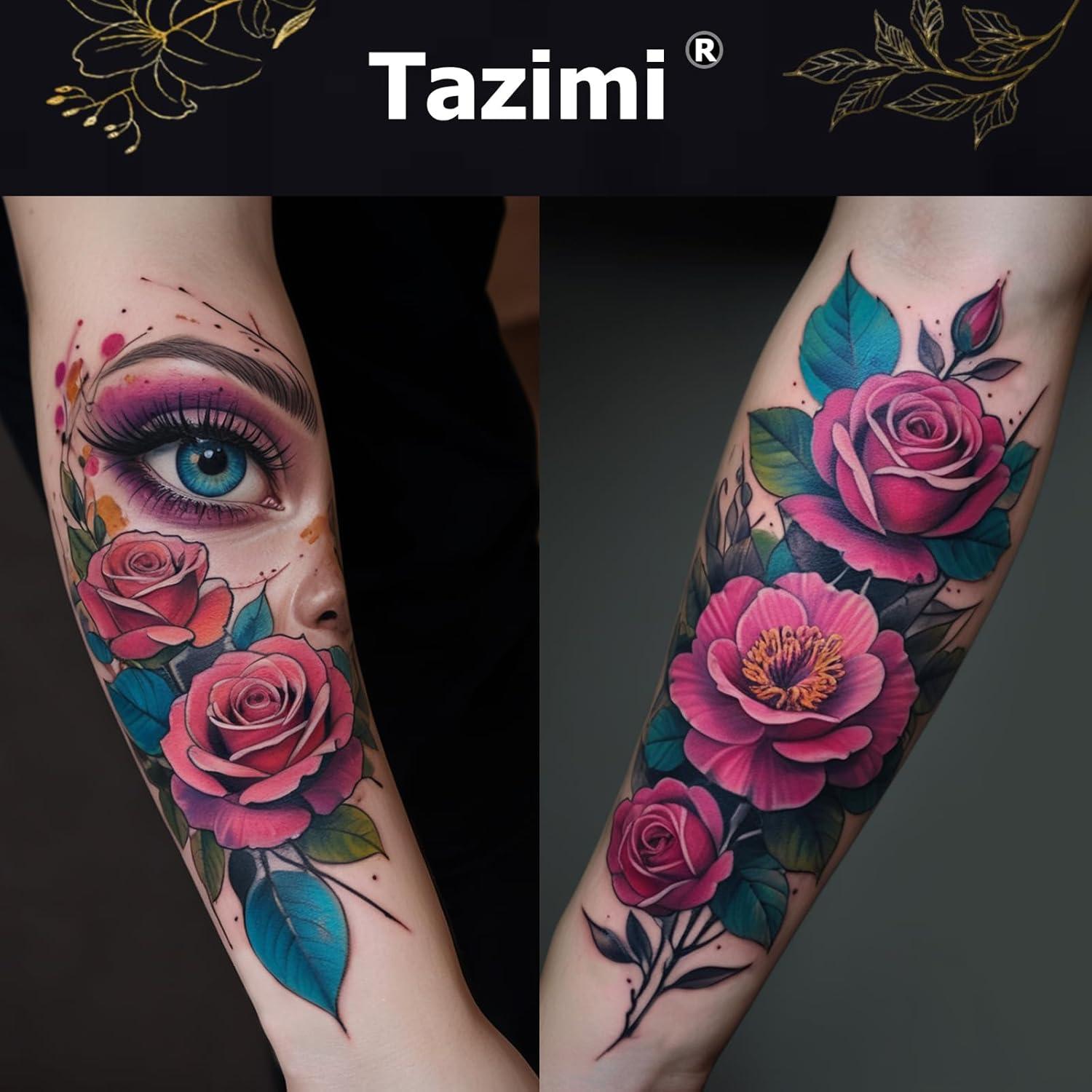 Tatuajes Temporales Acuarela Tazimi Flor León 3D 11.94x20.99cm