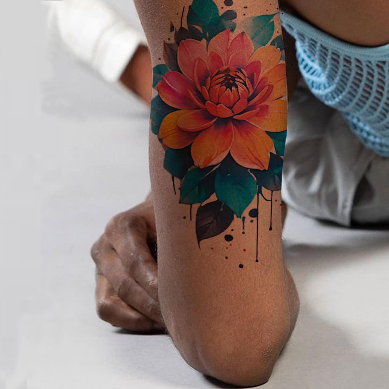 Tatuajes Temporales Acuarela Tazimi Flor León 3D 11.94x20.99cm
