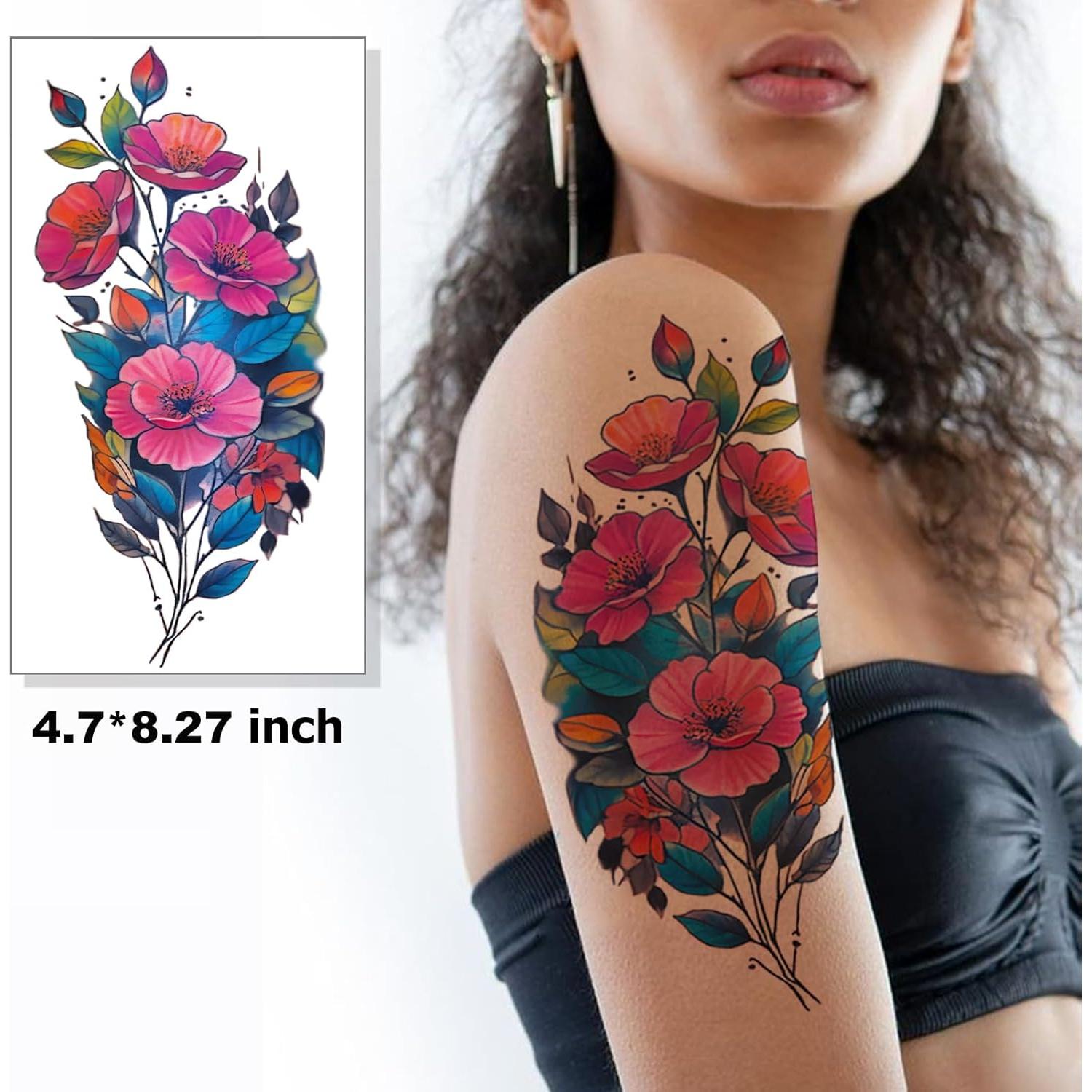Tatuajes Temporales Acuarela Tazimi Flor León 3D 11.94x20.99cm