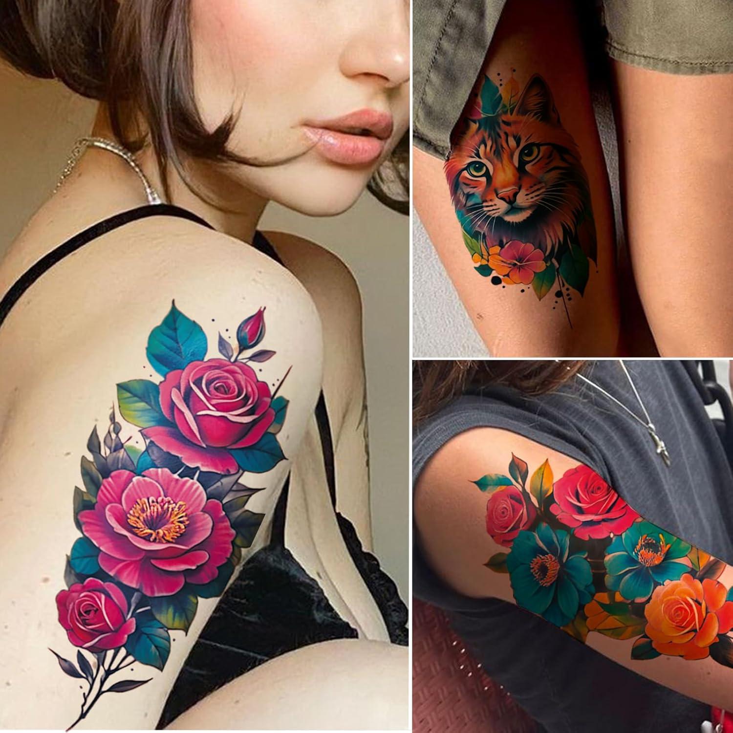 Tatuajes Temporales Acuarela Tazimi Flor León 3D 11.94x20.99cm