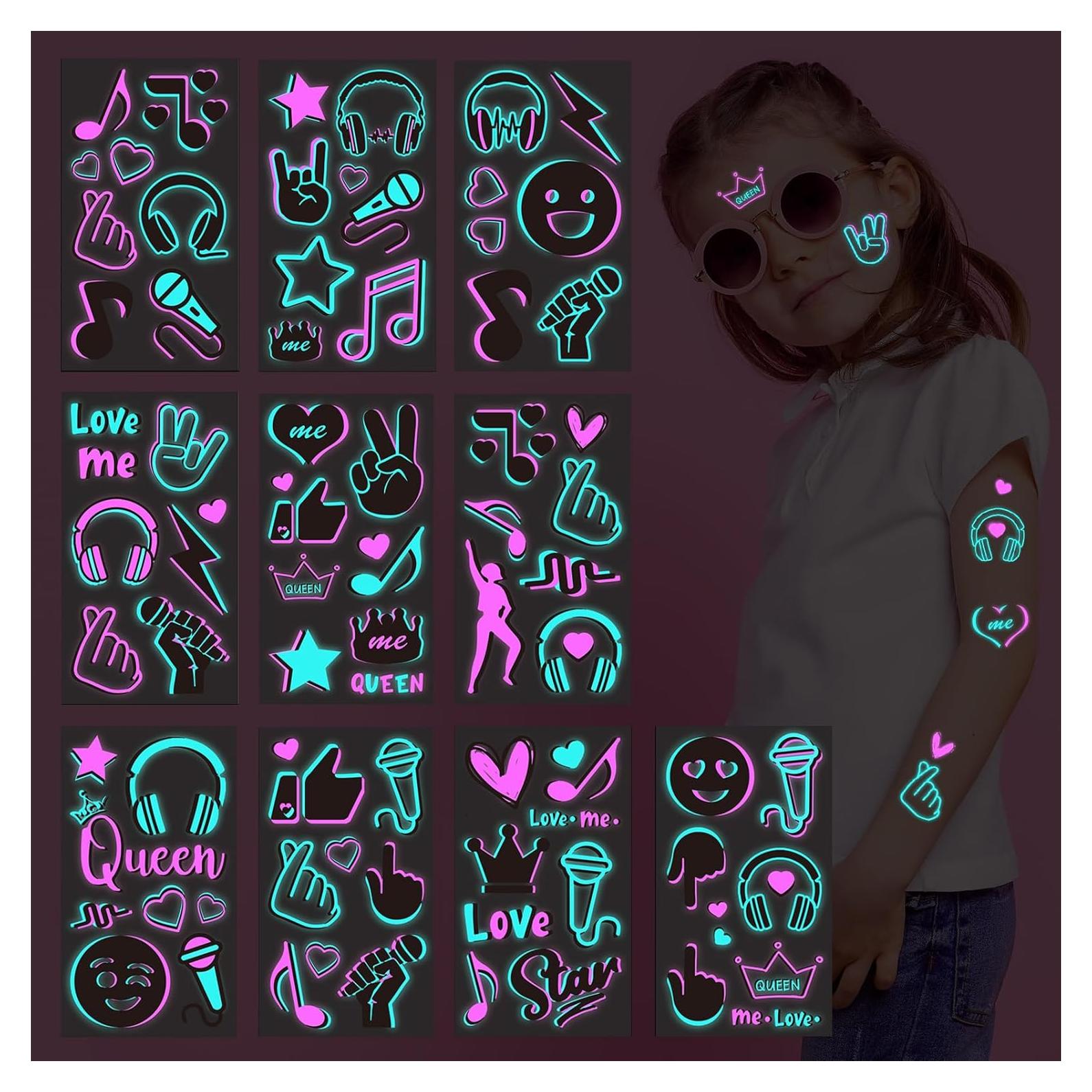 Tatuajes Temporales Brillantes Konsait - 10 Hojas Musicales