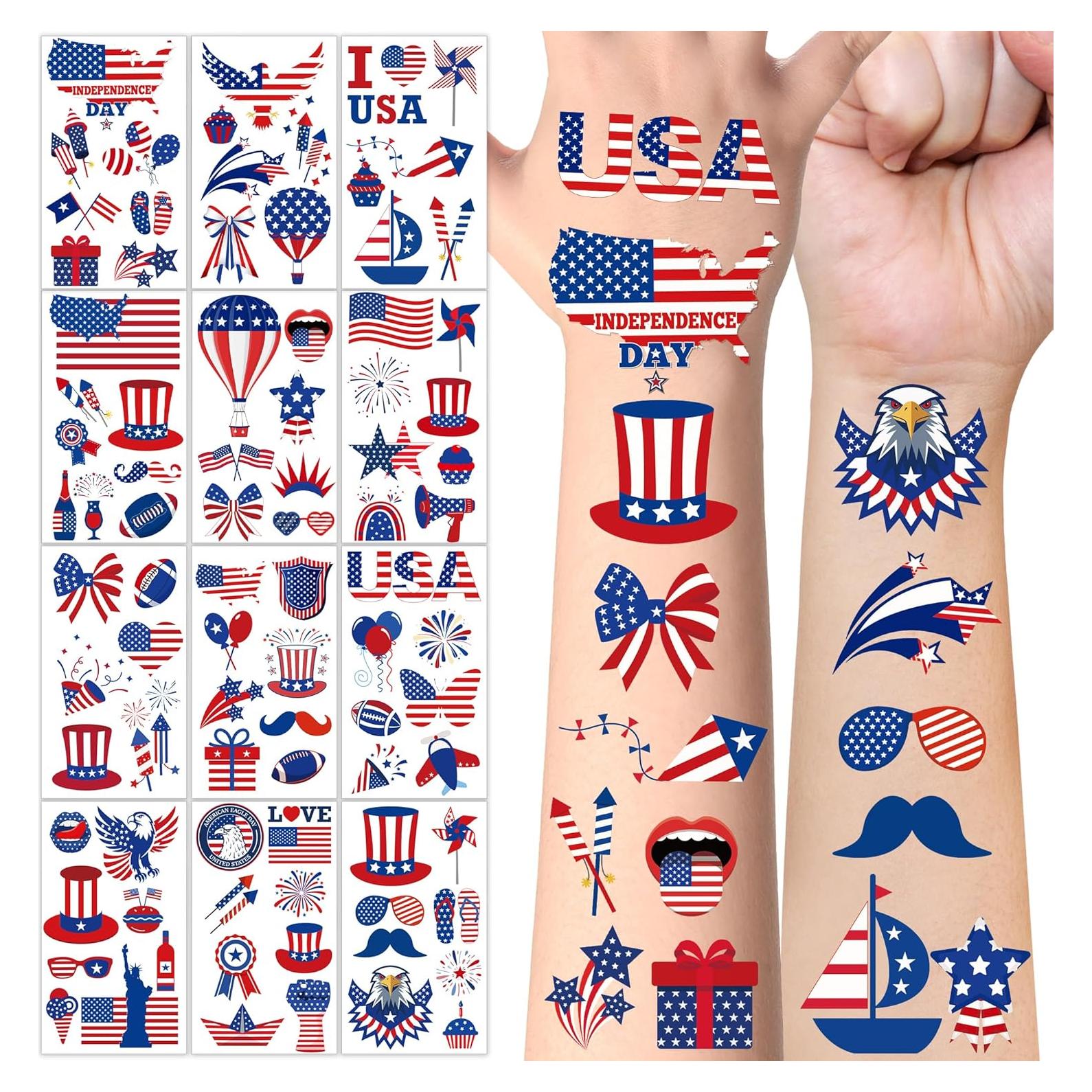 Tatuajes Temporales Patrióticos 106 Pcs Huskein 4 de Julio