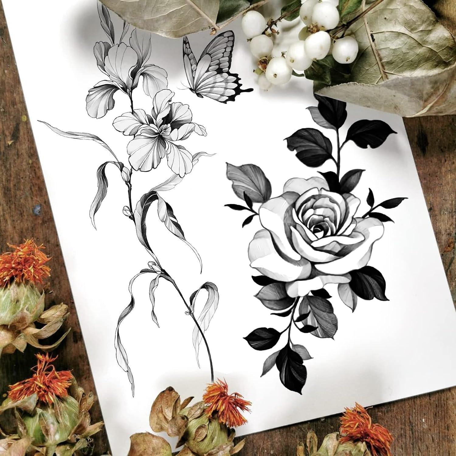 Tatuajes Temporales Grandes Roarhowl - 18 Diseños Flor y Mariposa