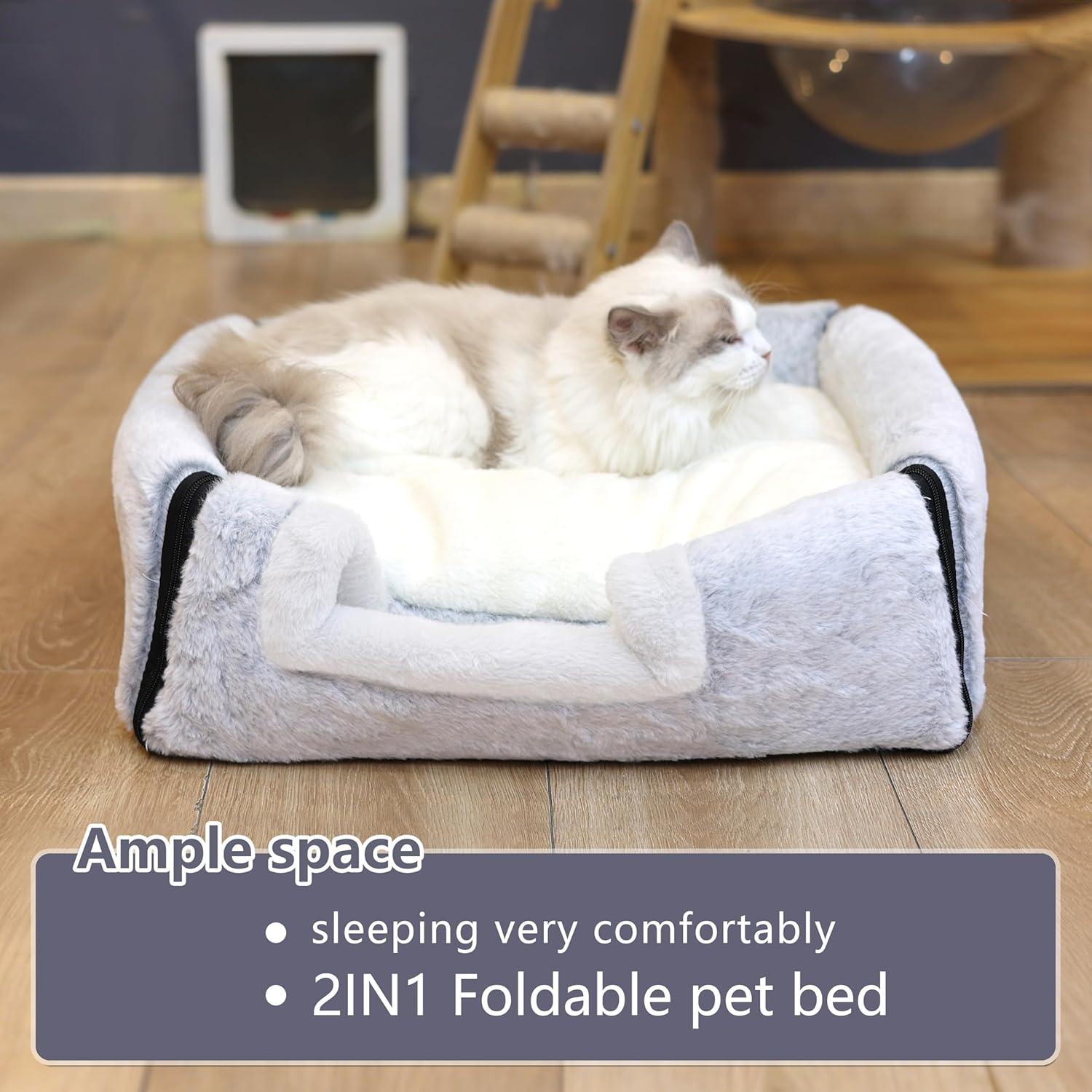 Cama para Gatos OMLIVLIES Cueva Gris con Almohada Lavable