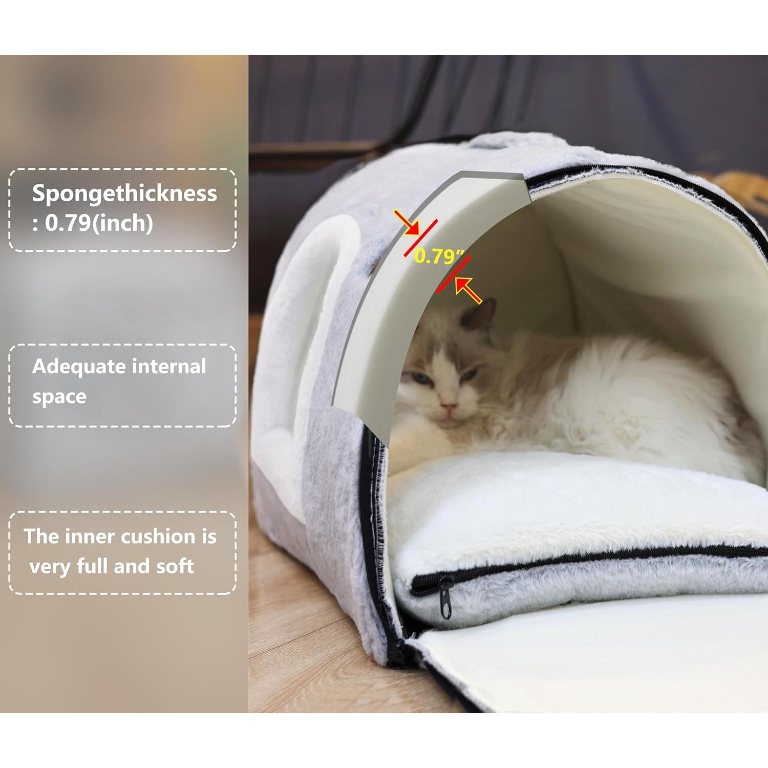Cama para Gatos OMLIVLIES Cueva Gris con Almohada Lavable