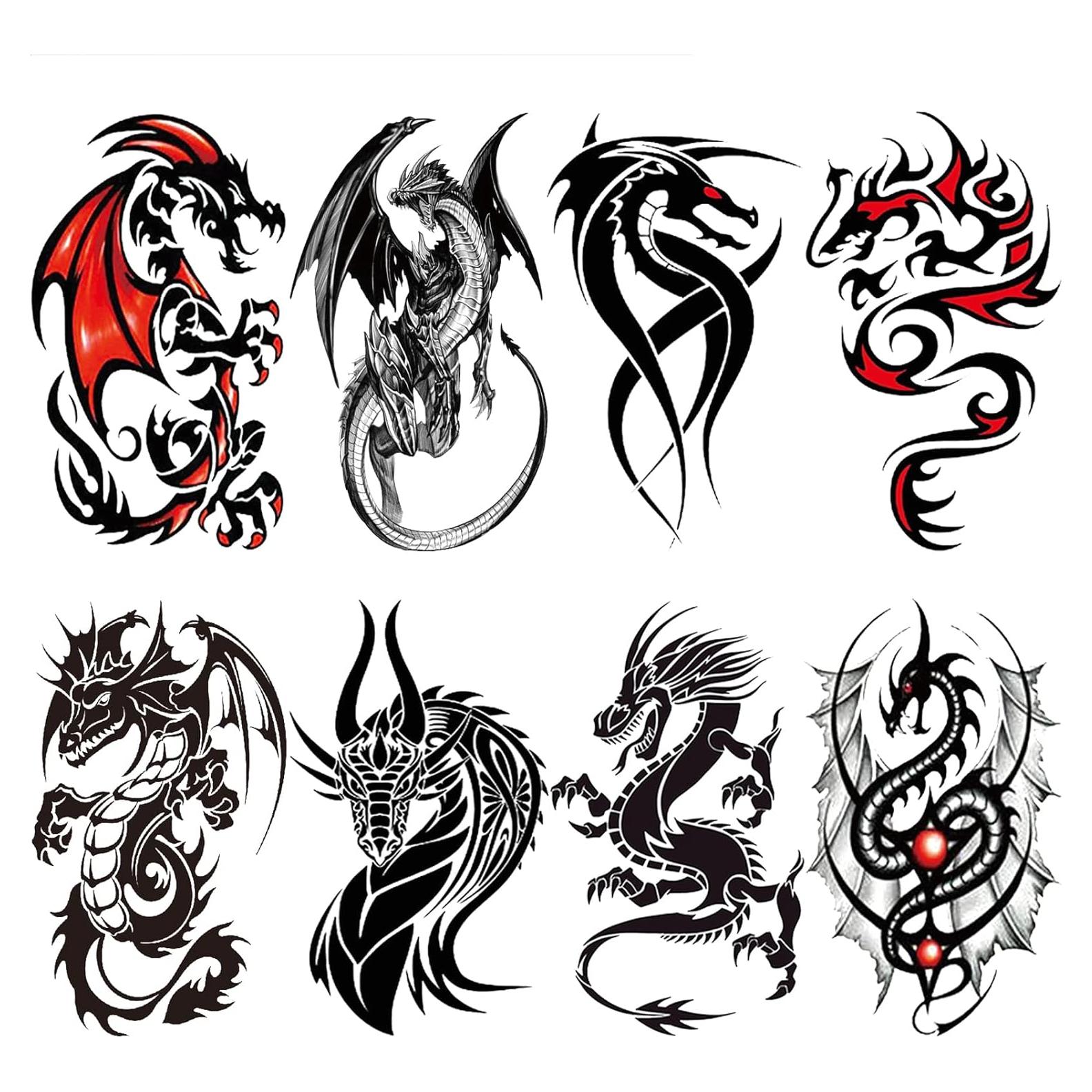 Tatuaje Temporal Dragón Briyhose - 8 Hojas Impermeables