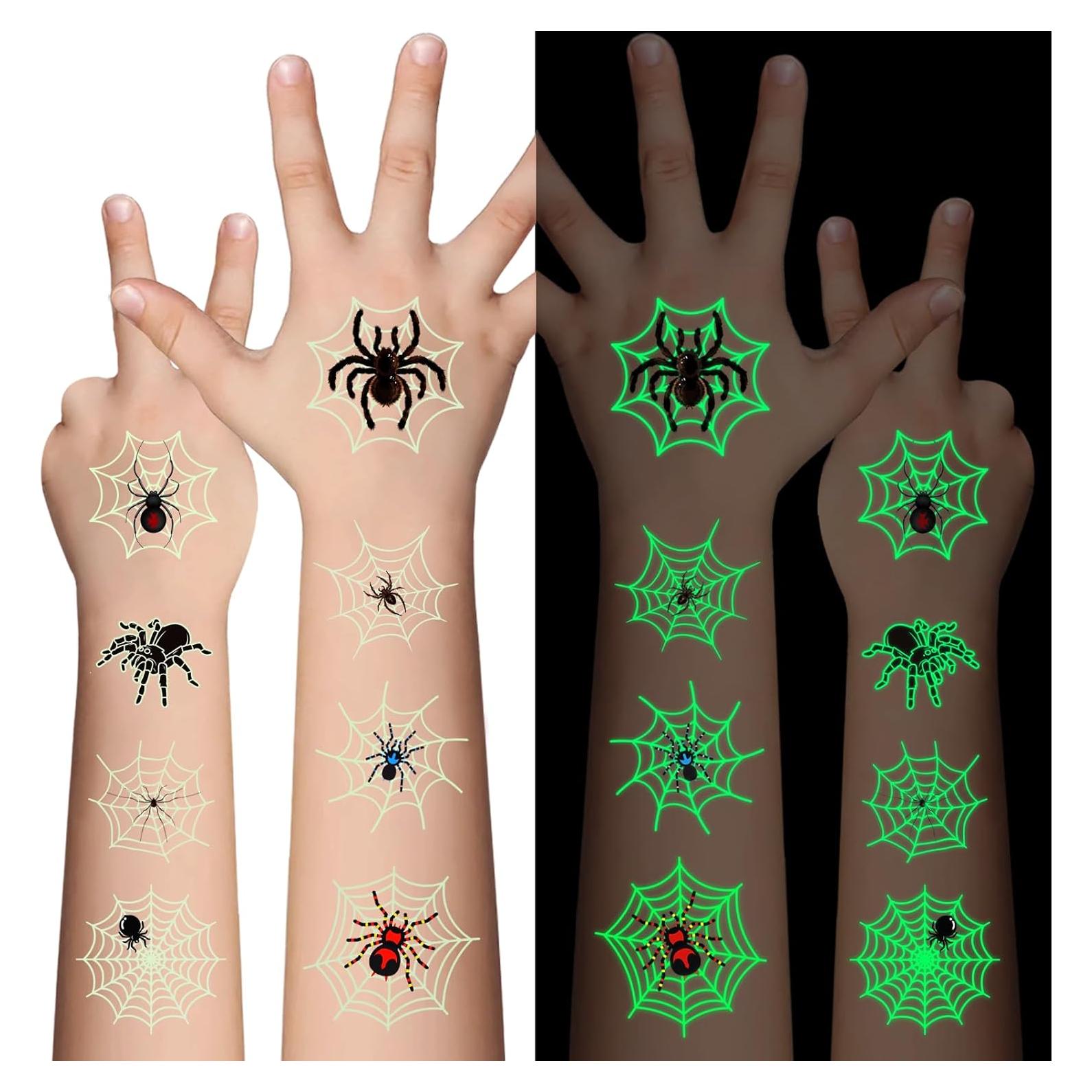 Tatuajes Temporales Luminiscentes Araña Halloween Awinmay - 10 Hojas
