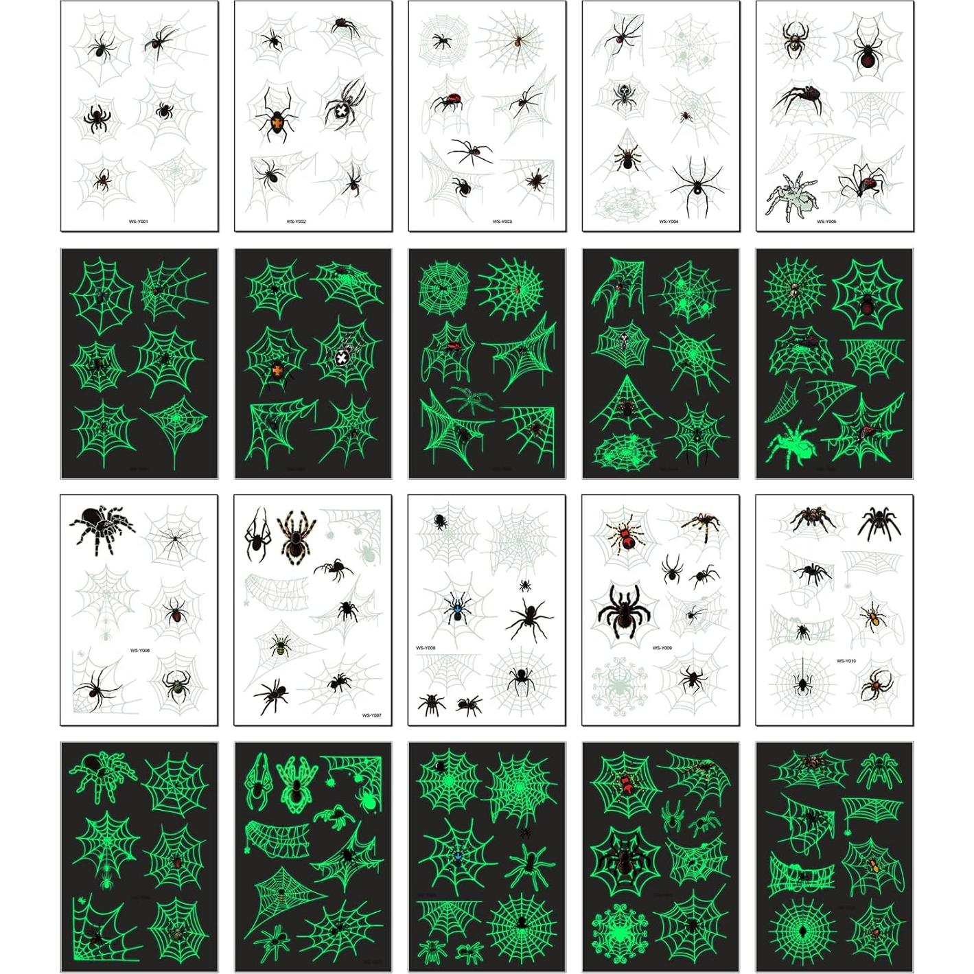 Tatuajes Temporales Luminiscentes Araña Halloween Awinmay - 10 Hojas