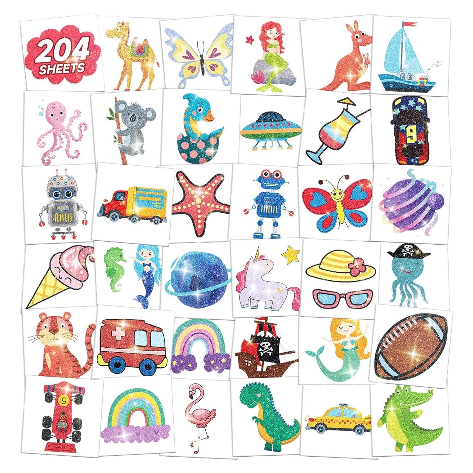 Tatuajes Temporales Brillantes EMOME 204 Hojas para Niños