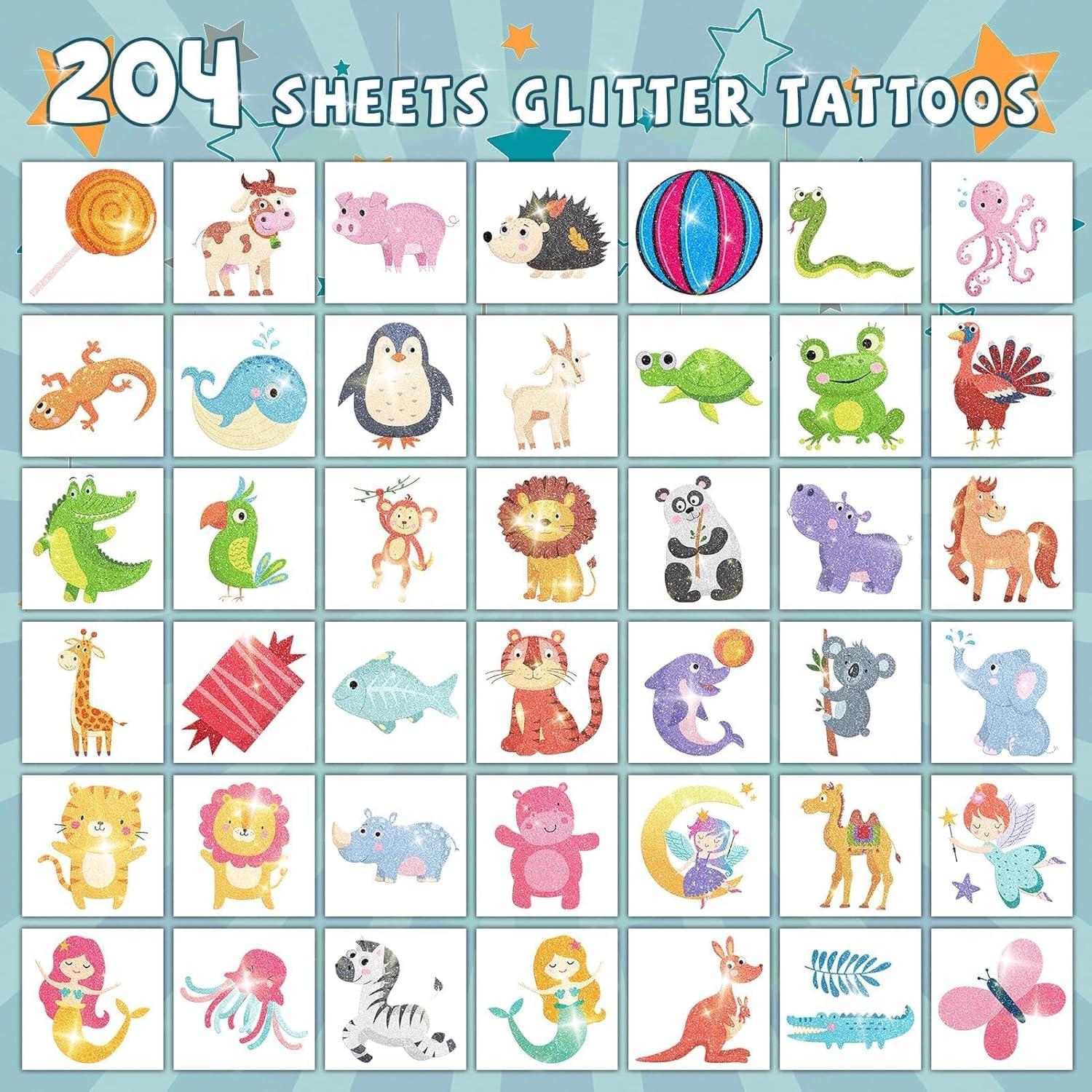 Tatuajes Temporales Brillantes EMOME 204 Hojas para Niños