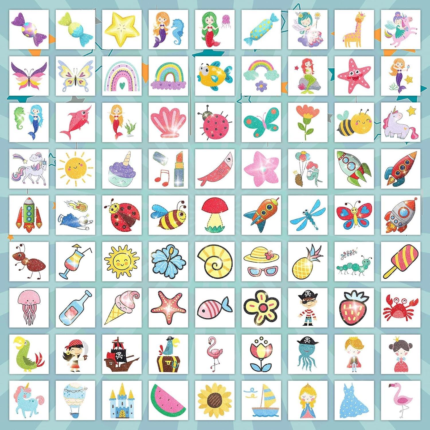 Tatuajes Temporales Brillantes EMOME 204 Hojas para Niños