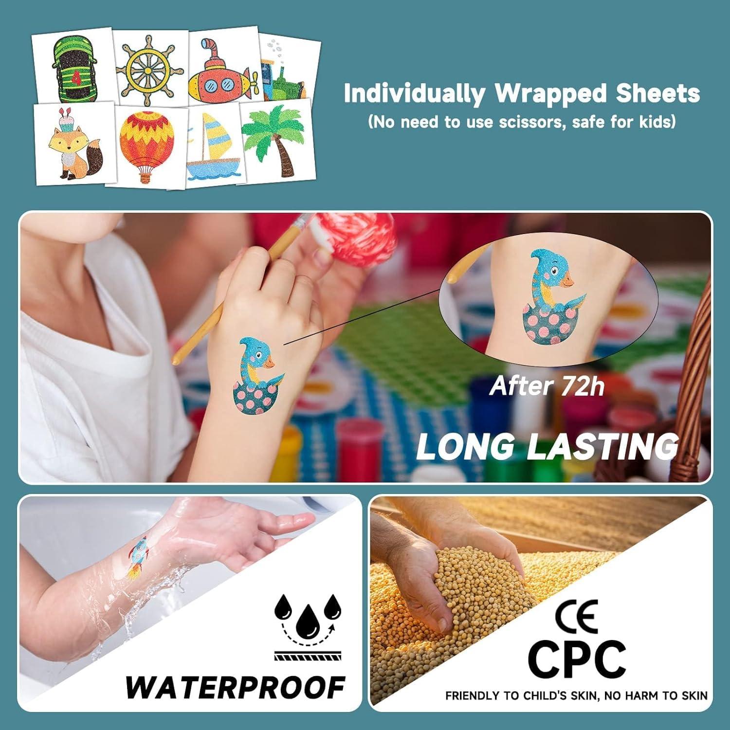 Tatuajes Temporales Brillantes EMOME 204 Hojas para Niños