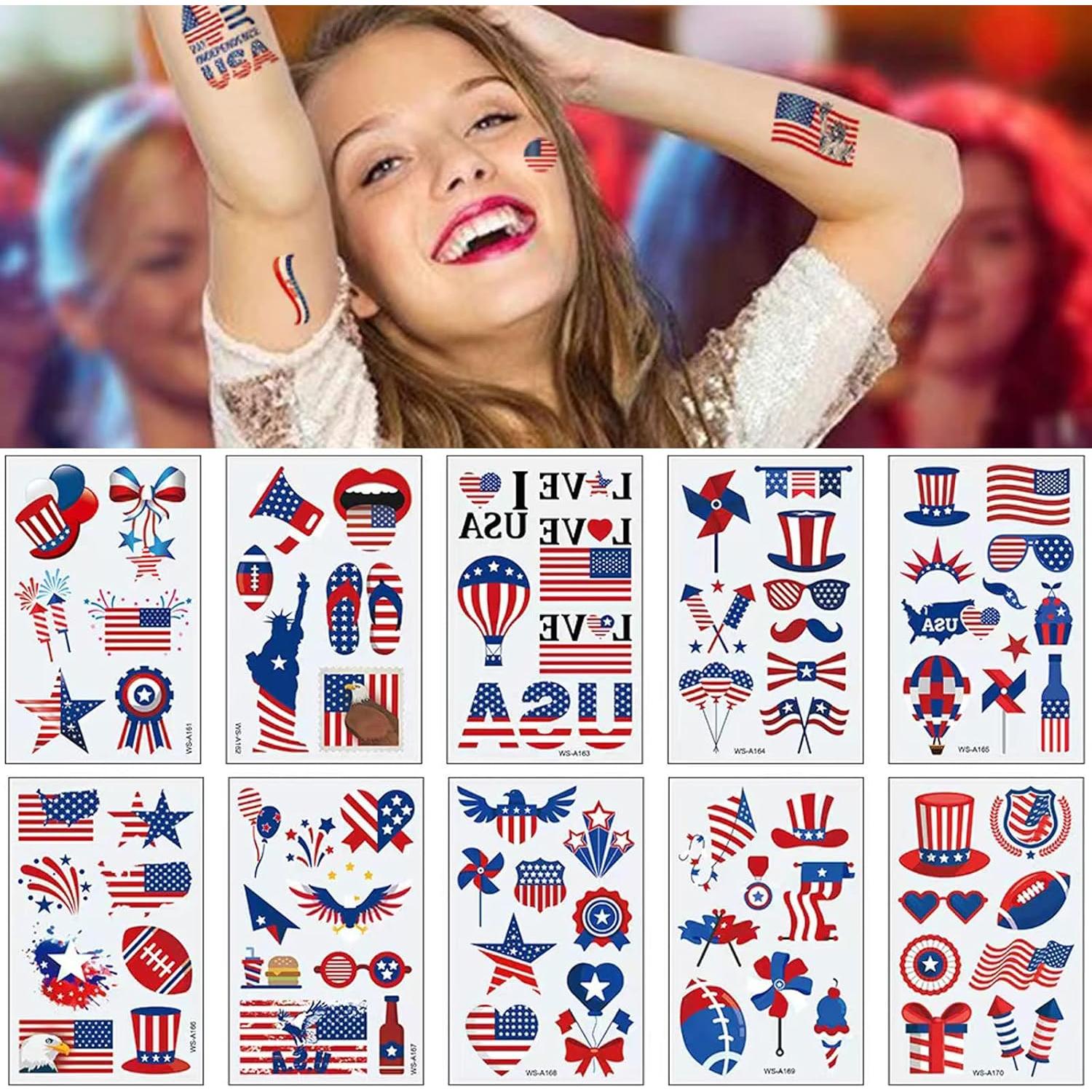 Tatuajes Temporales Patrióticos Felico 90pcs 4 de Julio