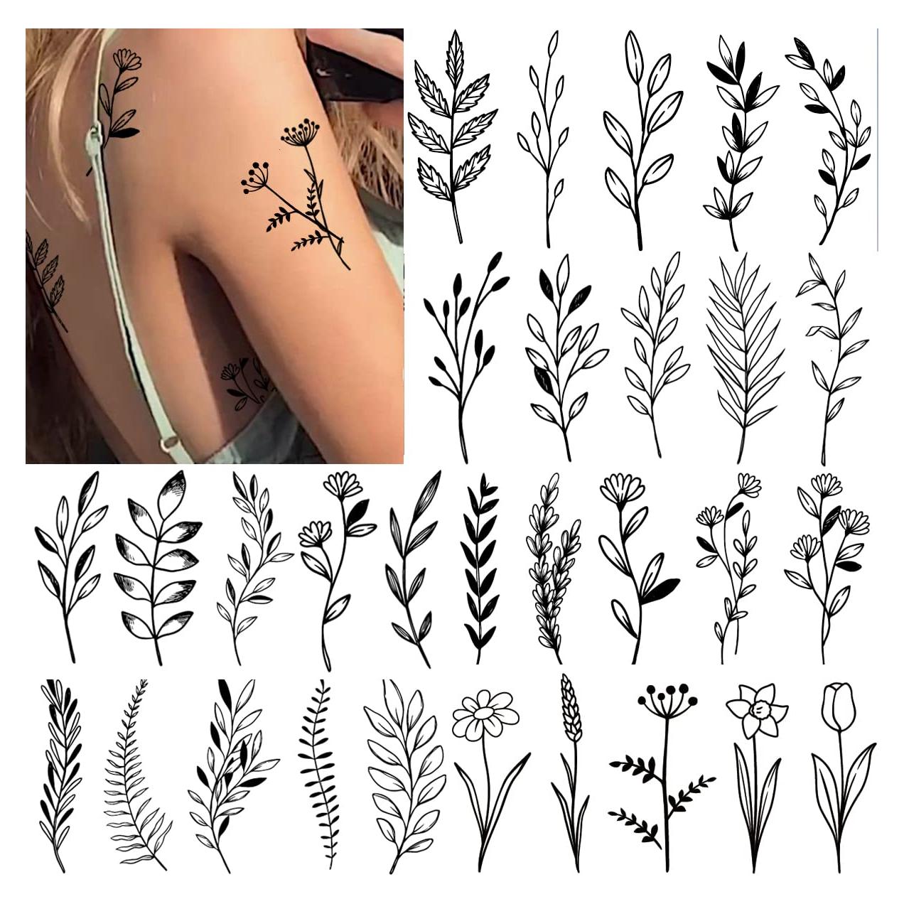 Tatuajes Temporales de Flores Negras Tazimi - 12 Hojas