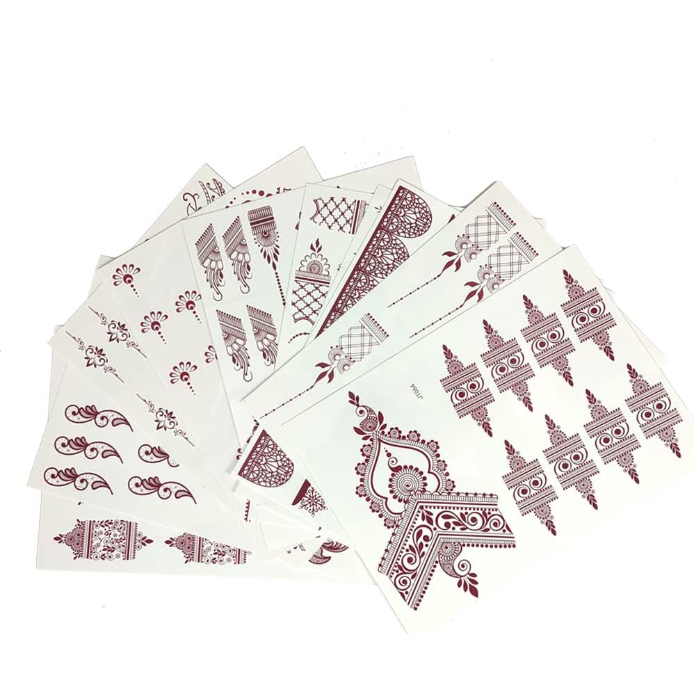 10 Hojas de Tatuajes Temporales de Henna Marrón PPVWEY