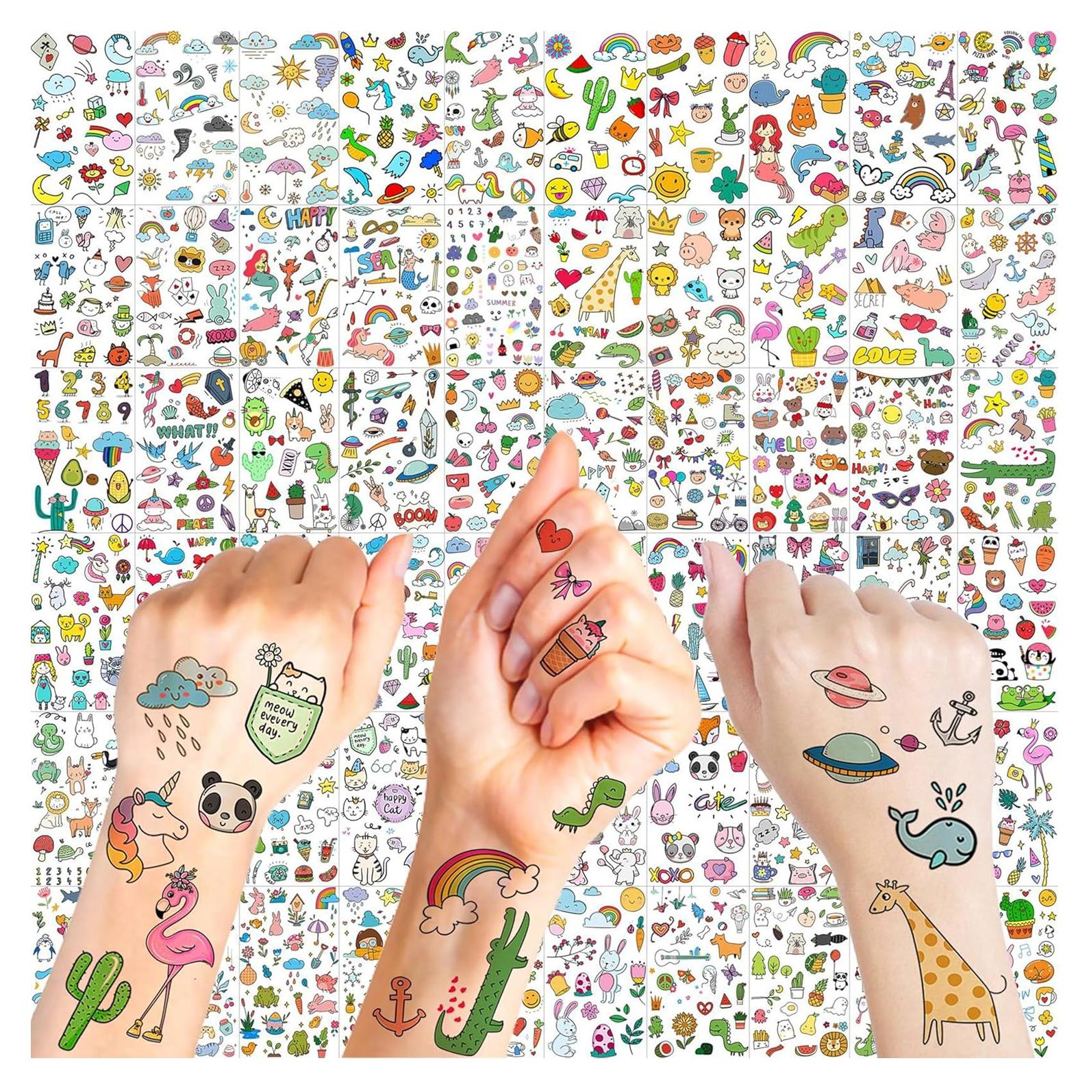 60 Hojas Tatuajes Temporales GOROMON para Niños Animales