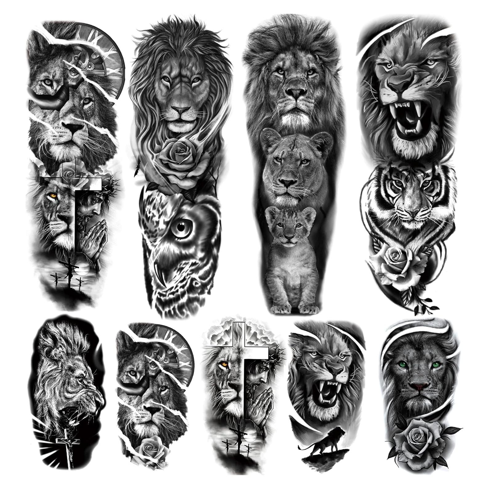 Calcomanías Tatuajes Temporales León y Tigre 9 Hojas
