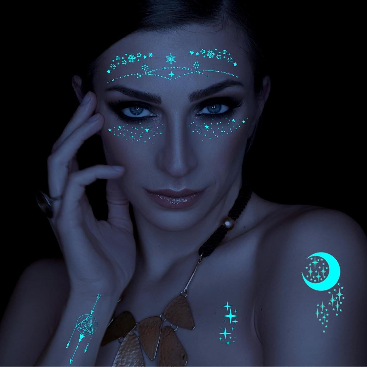 Tatuajes Temporales Brillantes Luna y Estrella Briyhose 9 Hojas