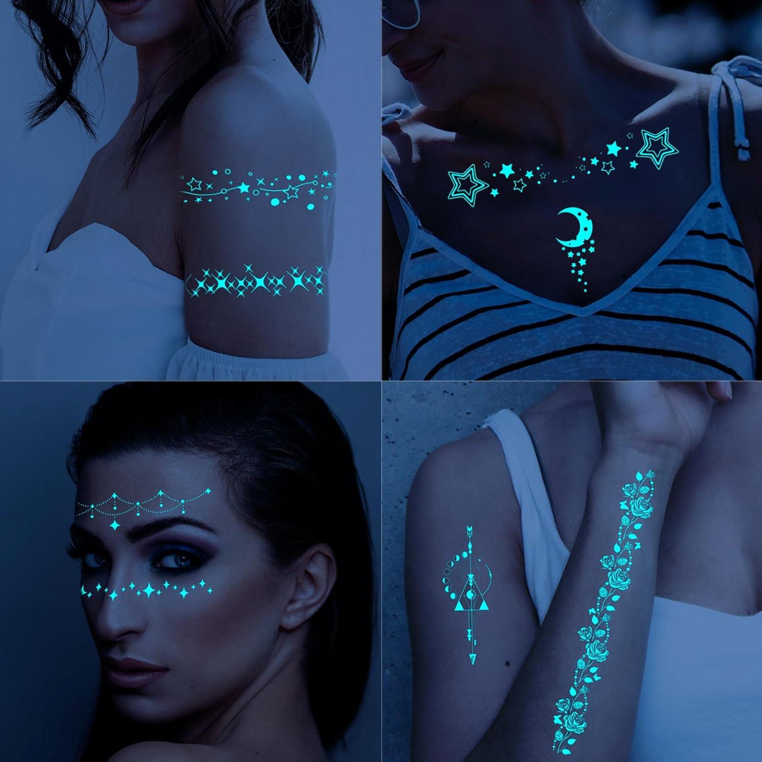 Tatuajes Temporales Brillantes Luna y Estrella Briyhose 9 Hojas