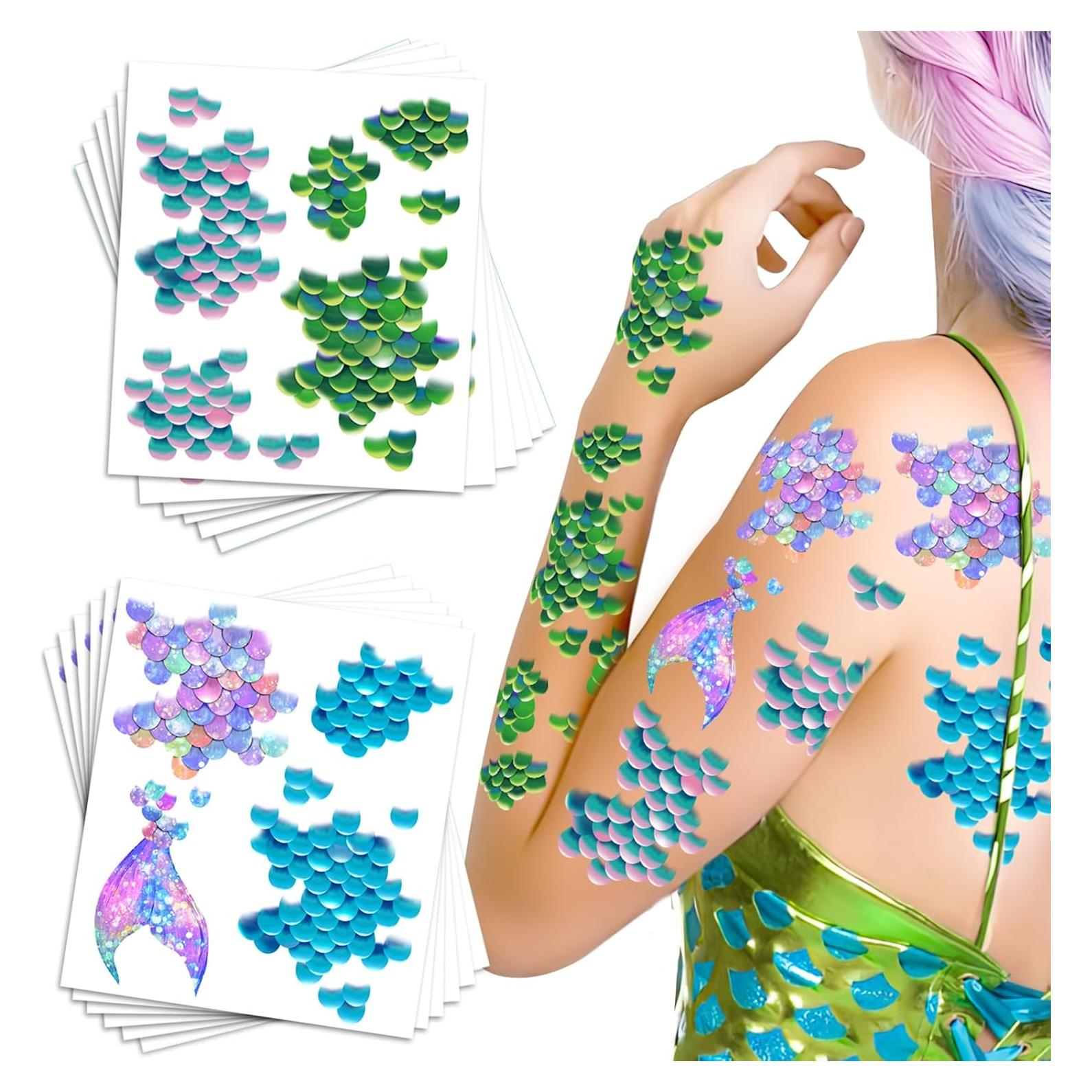 Calcomanías Temporales de Escamas de Sirena Tyndallrays - 12 Hojas