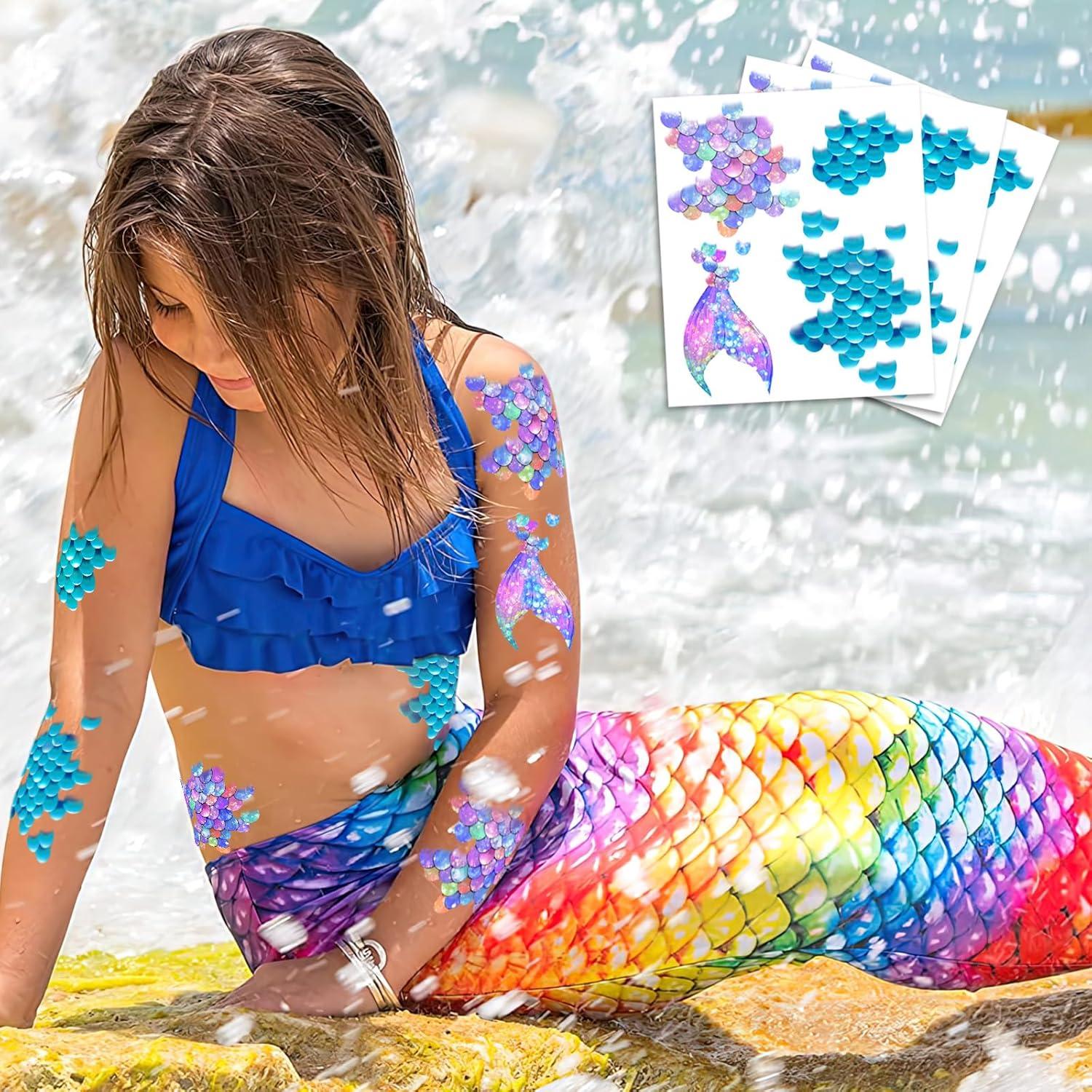 Calcomanías Temporales de Escamas de Sirena Tyndallrays - 12 Hojas