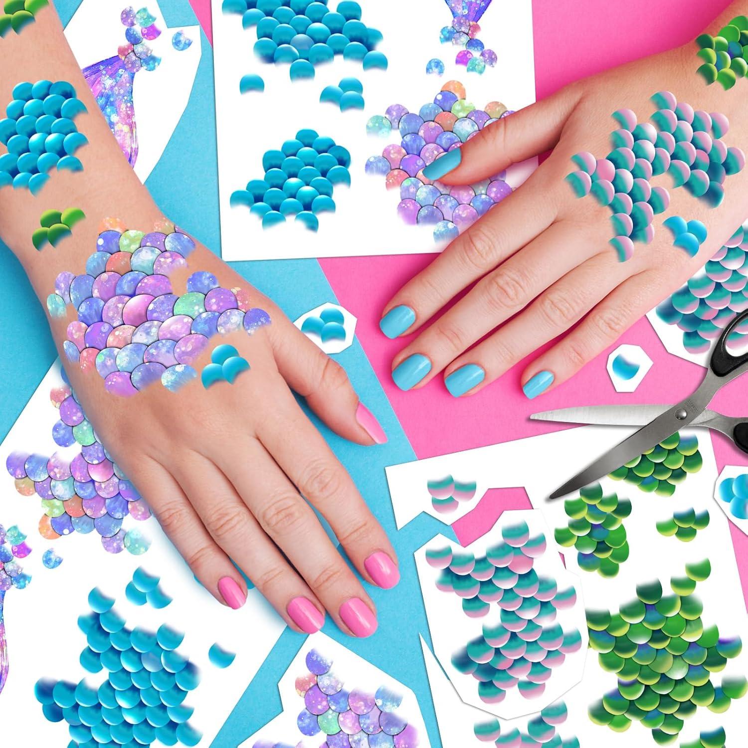 Calcomanías Temporales de Escamas de Sirena Tyndallrays - 12 Hojas