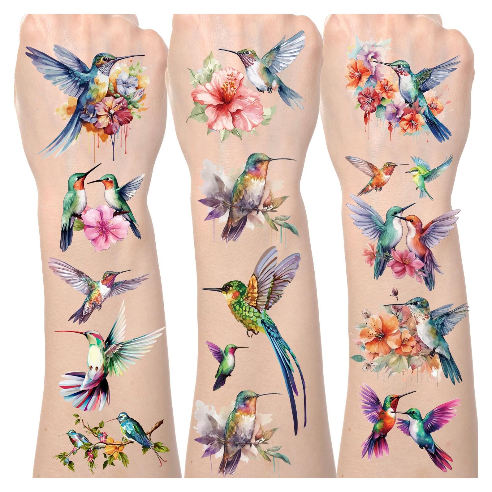 Tatuajes Temporales Acuarela Colibrí - 200 Stickers Lovarywow