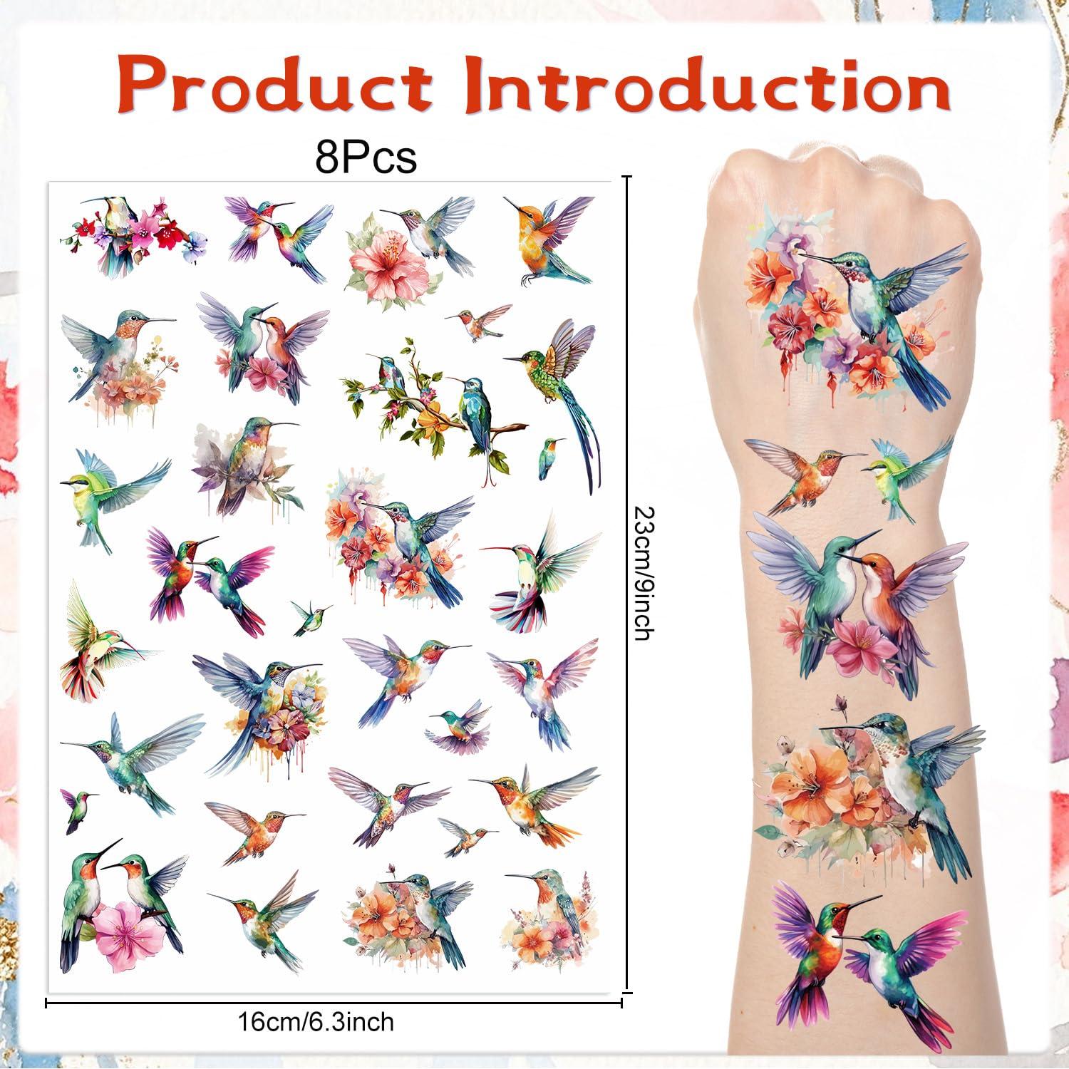 Tatuajes Temporales Acuarela Colibrí - 200 Stickers Lovarywow