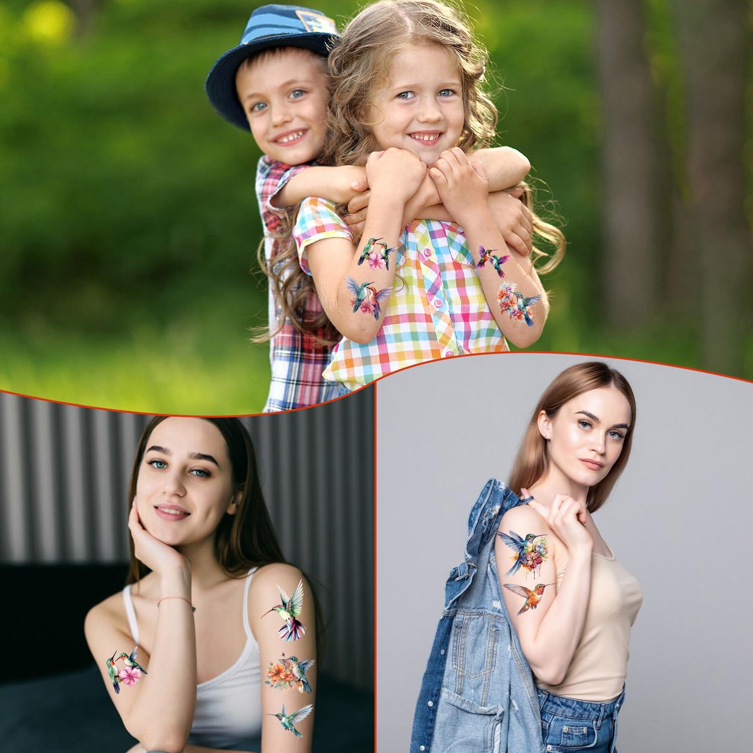 Tatuajes Temporales Acuarela Colibrí - 200 Stickers Lovarywow