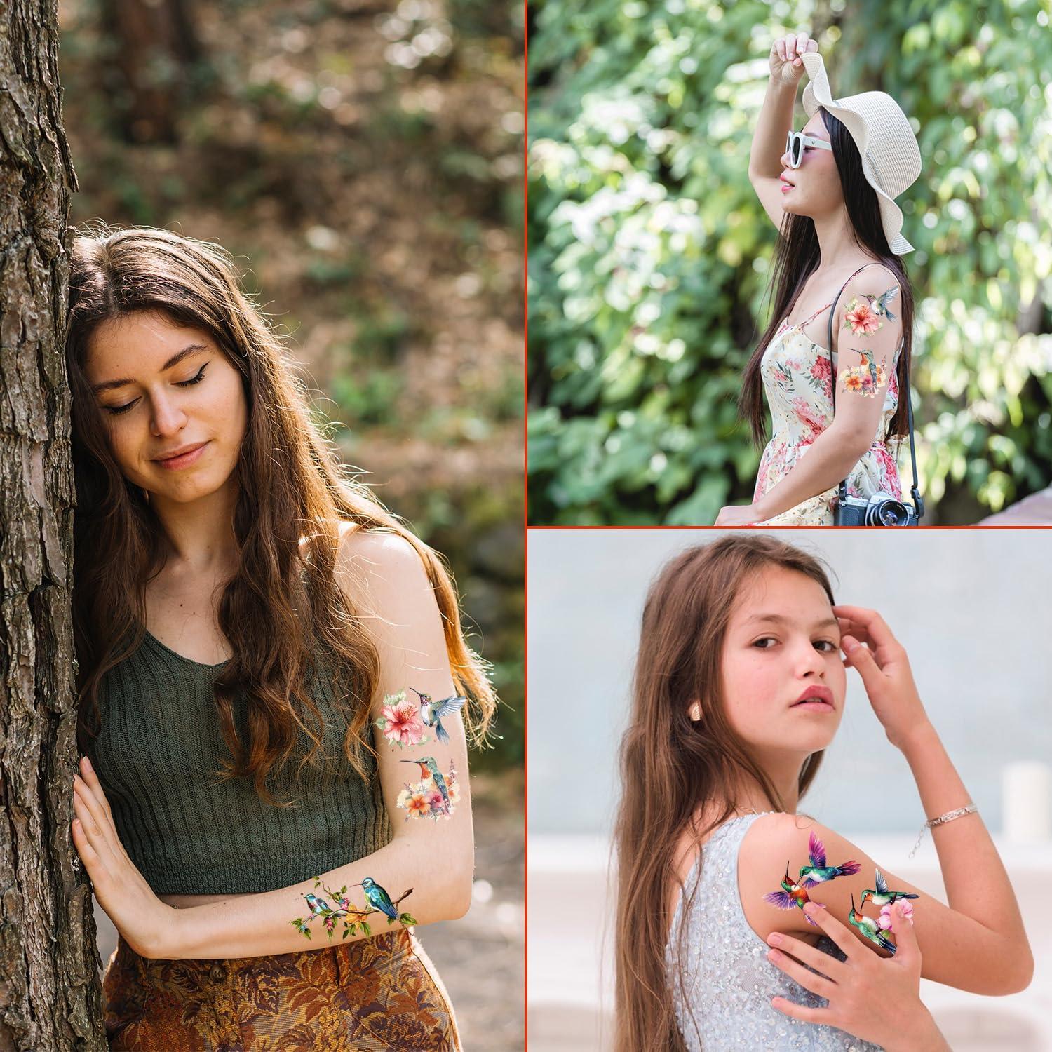 Tatuajes Temporales Acuarela Colibrí - 200 Stickers Lovarywow