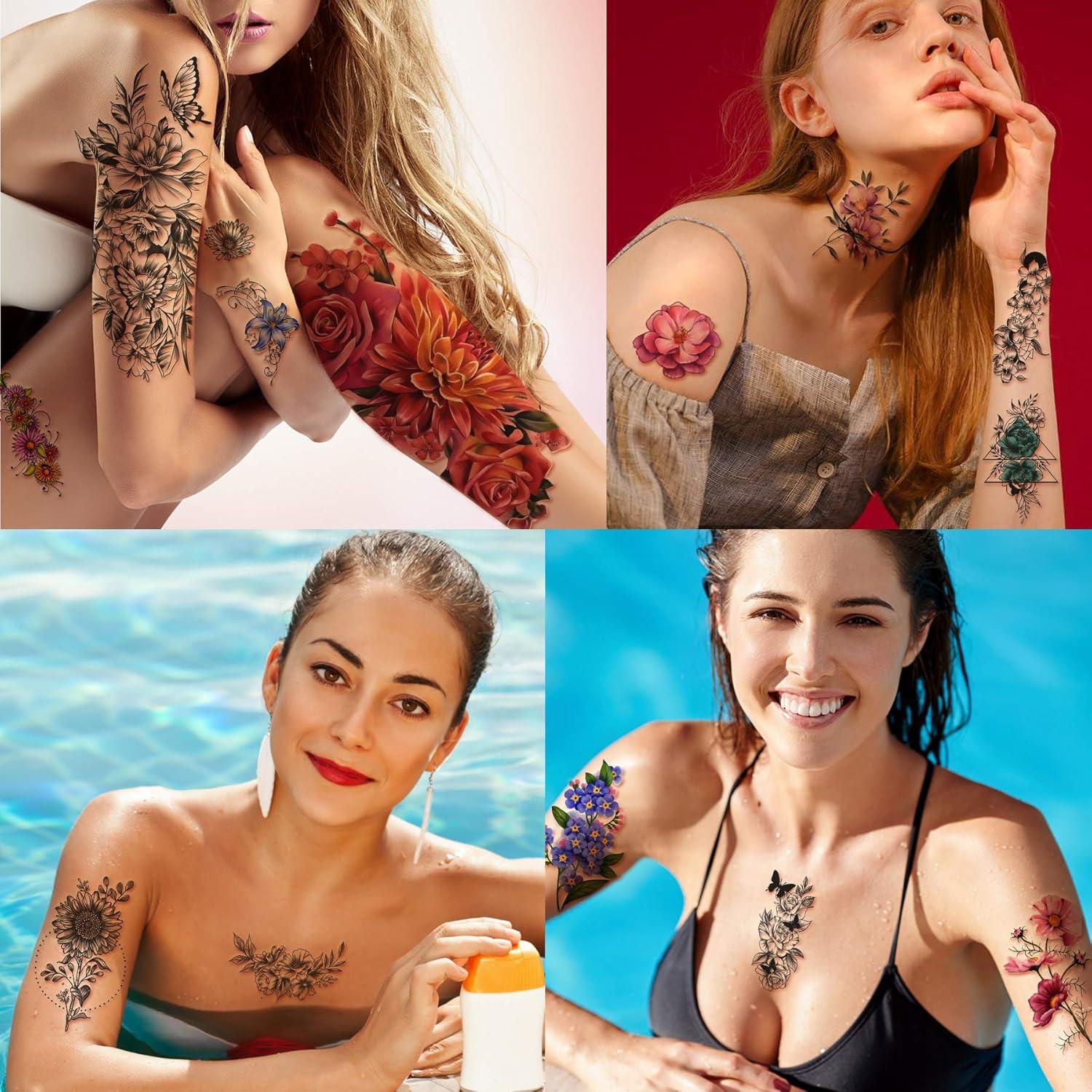 Tatuajes Temporales Impermeables Yazhiji - 40 Hojas Flores