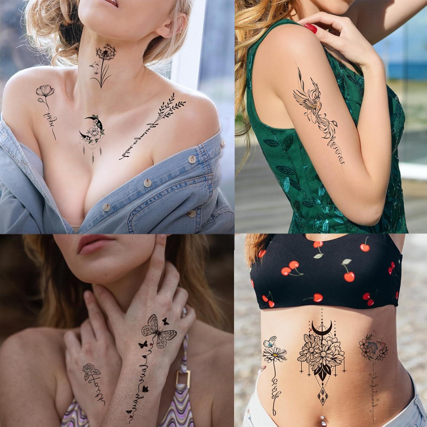 Tatuaje Temporal Flor Negra Briyhose 15 Hojas 16x9 cm