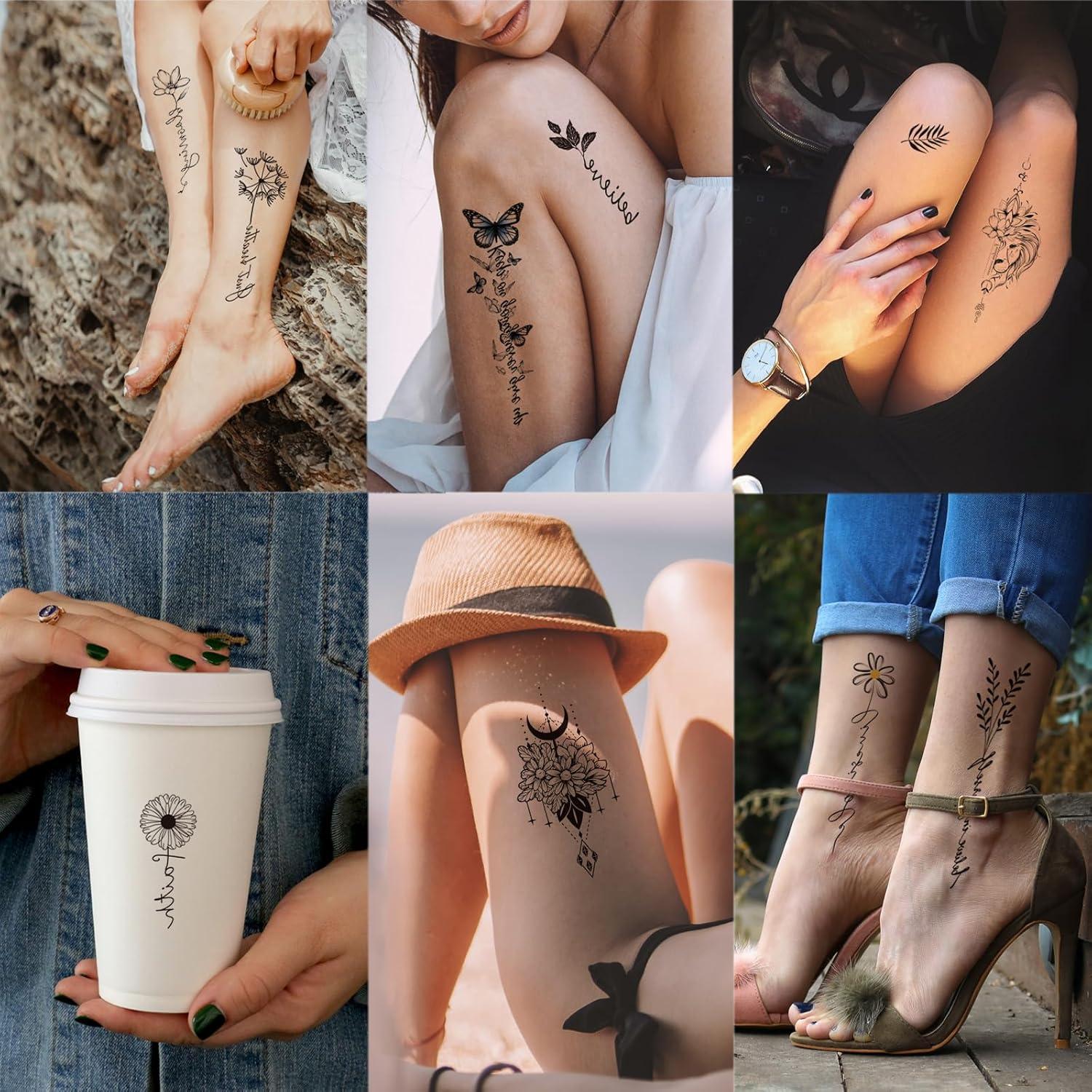 Tatuaje Temporal Flor Negra Briyhose 15 Hojas 16x9 cm