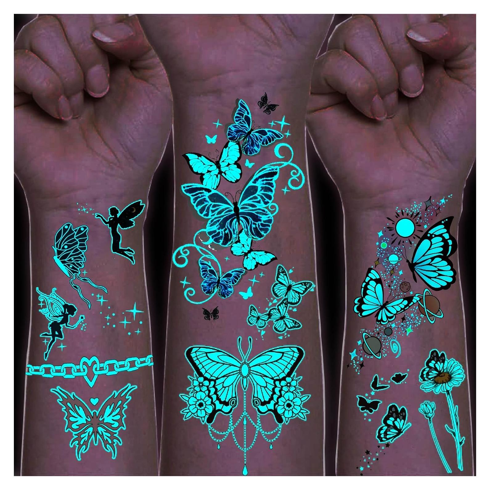 Tatuajes Temporales Brillantes TASROI 15 Hojas 3D Luminiscentes