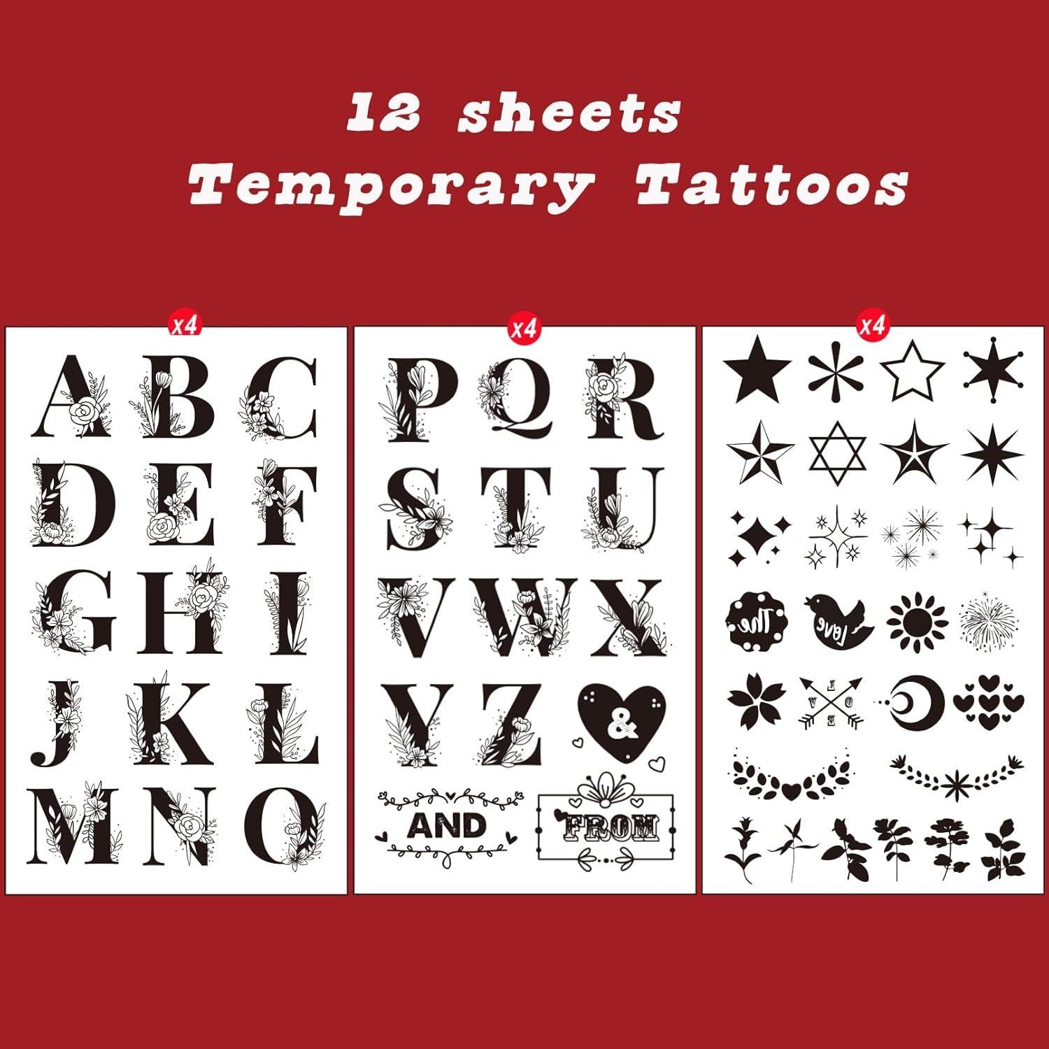 Tatuajes Temporales de Letras Casciybo - 12 Diseños Negros