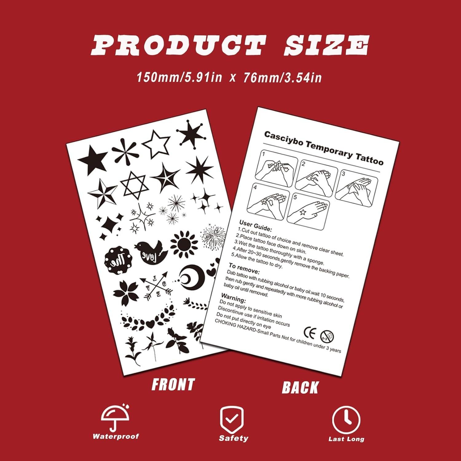 Tatuajes Temporales de Letras Casciybo - 12 Diseños Negros